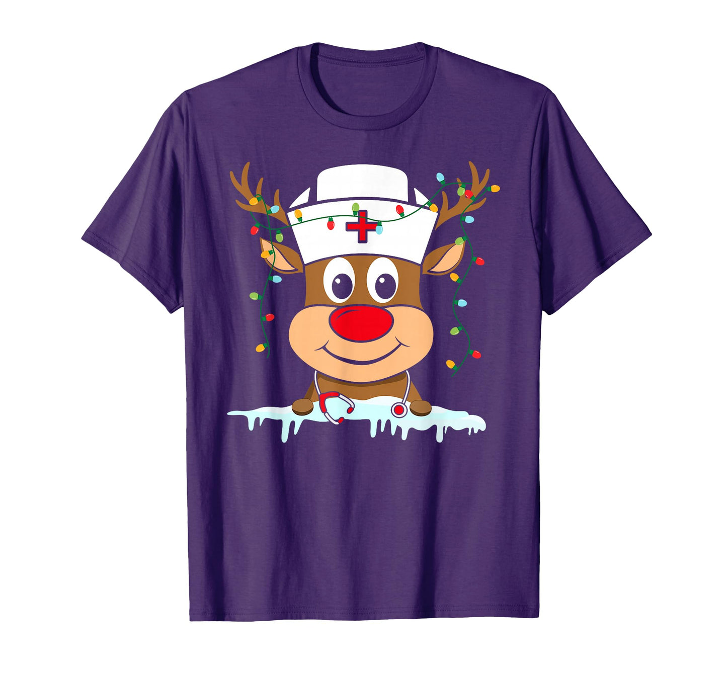 Reindeer Nurse Xmas Nursing Scrub Tops Christmas Pajamas T-Shirt