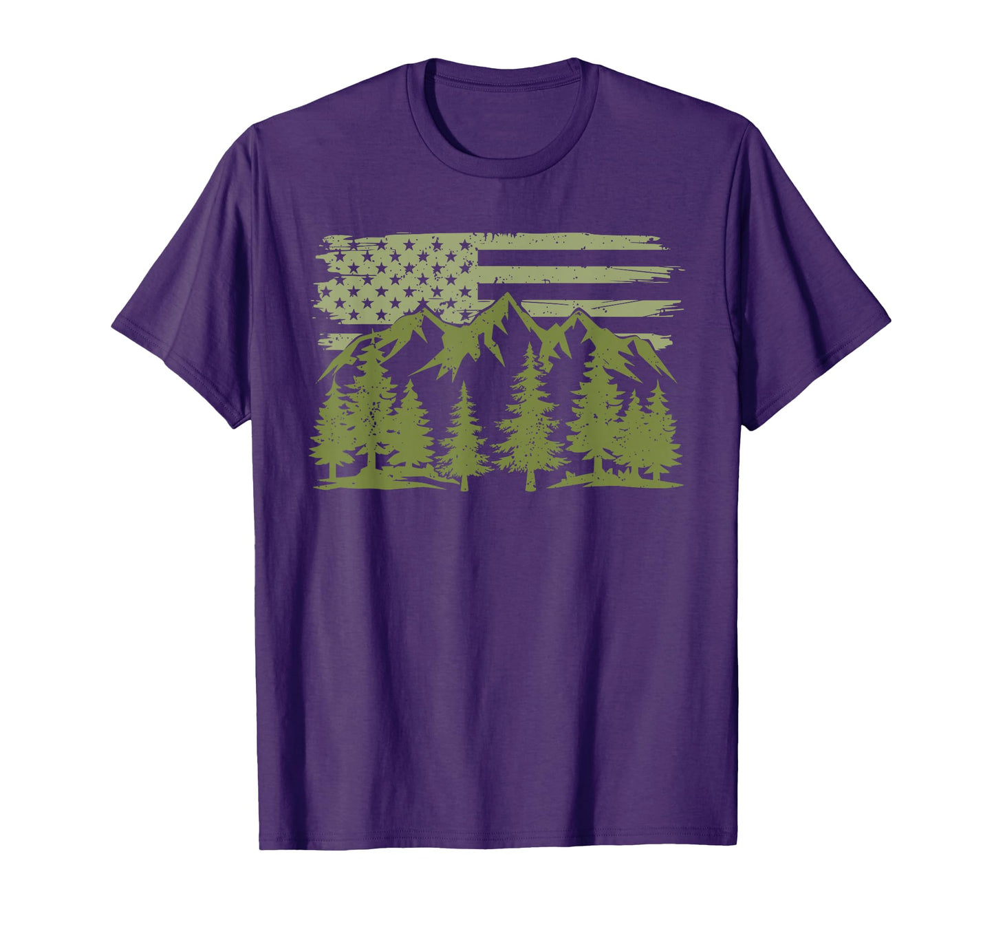 Forest Tree Wildlife Nature Outdoor American USA Flag Forest T-Shirt