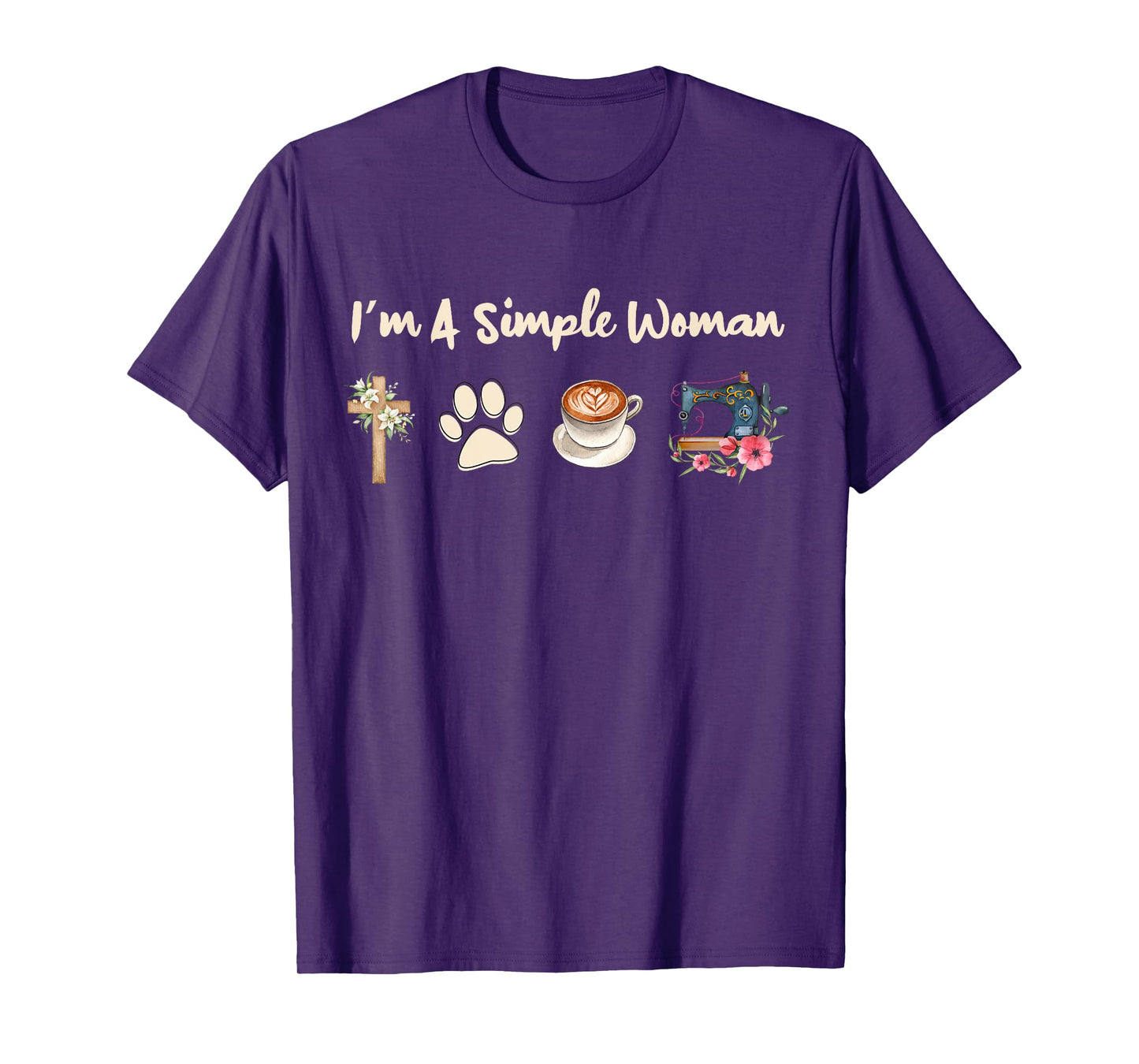 I'm A Simple Woman Jesus Dog Coffee Sewing Womens T-Shirt