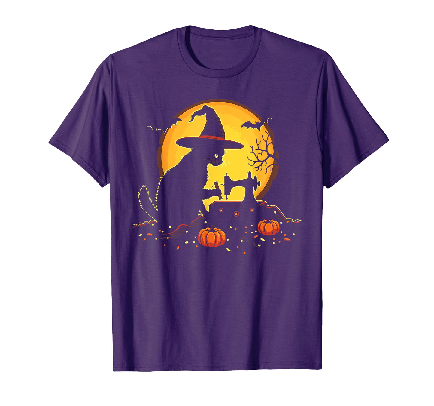 Witch Cat Sewing Halloween Costume Thread Moon Art Women T-Shirt