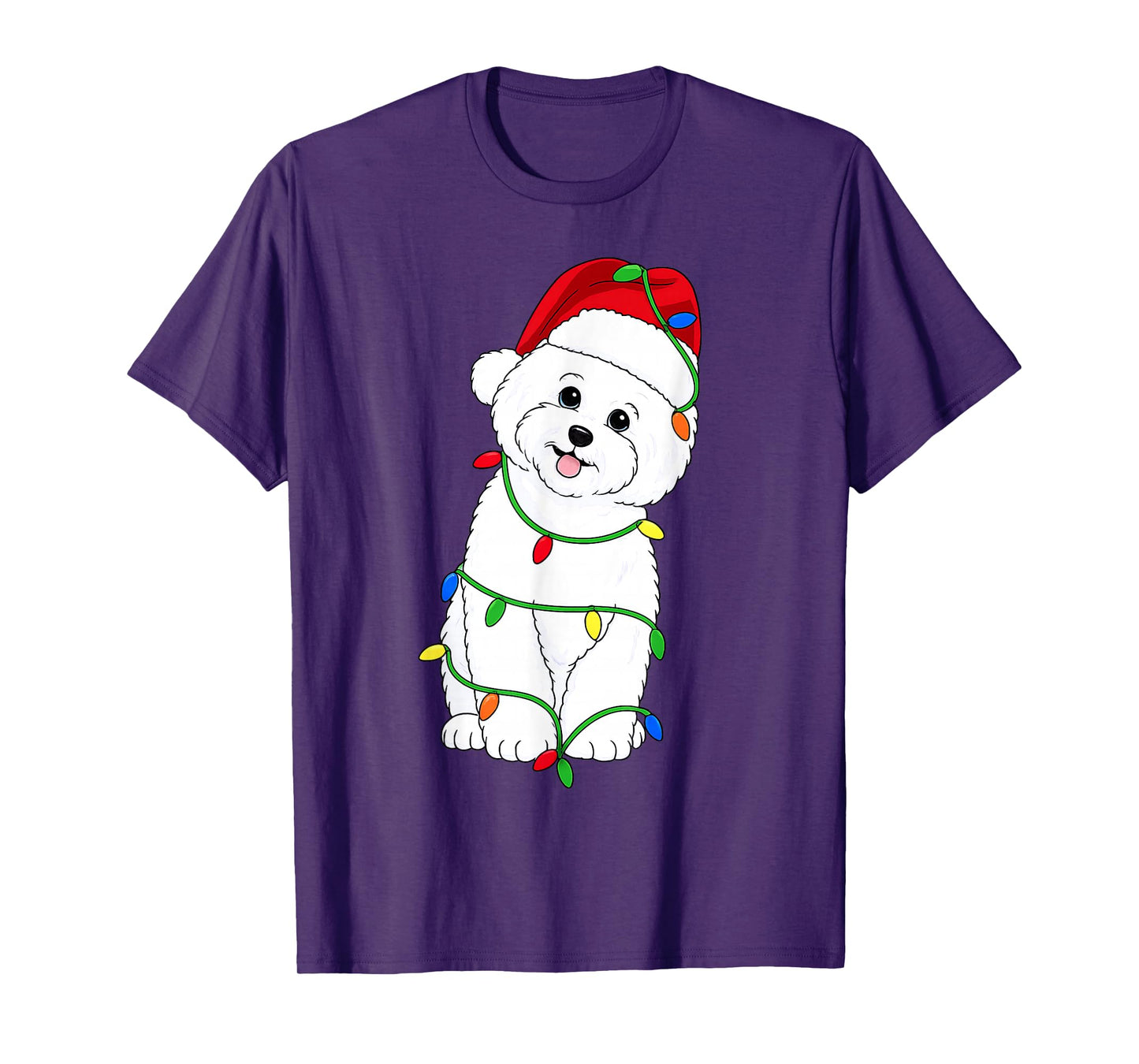 Bichon Frise Christmas Tree Lights Holiday Dog Lover T-Shirt