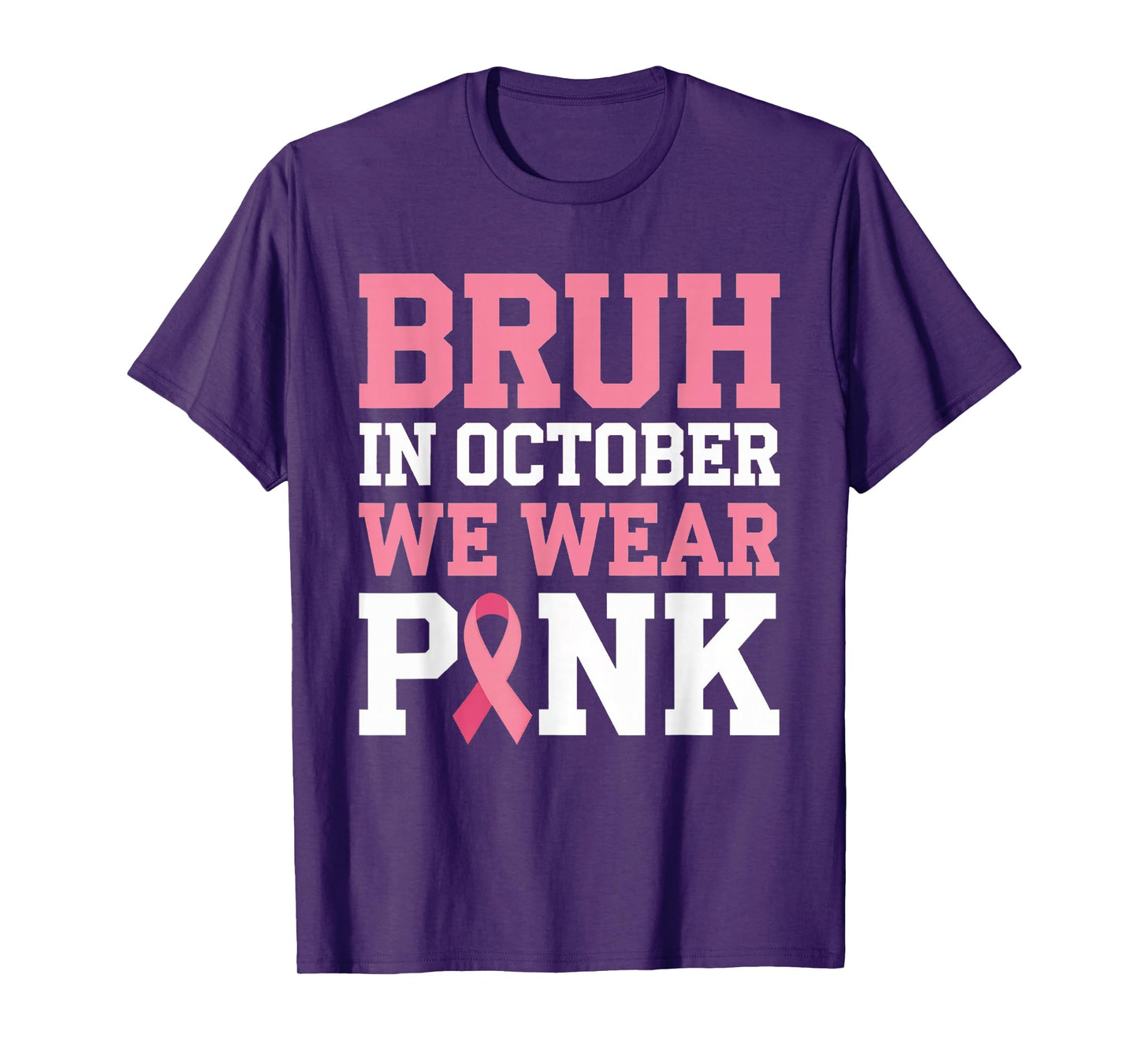 Breast Cancer Shirts for Kids Boys Bruh In October Wear Pink T-Shirt