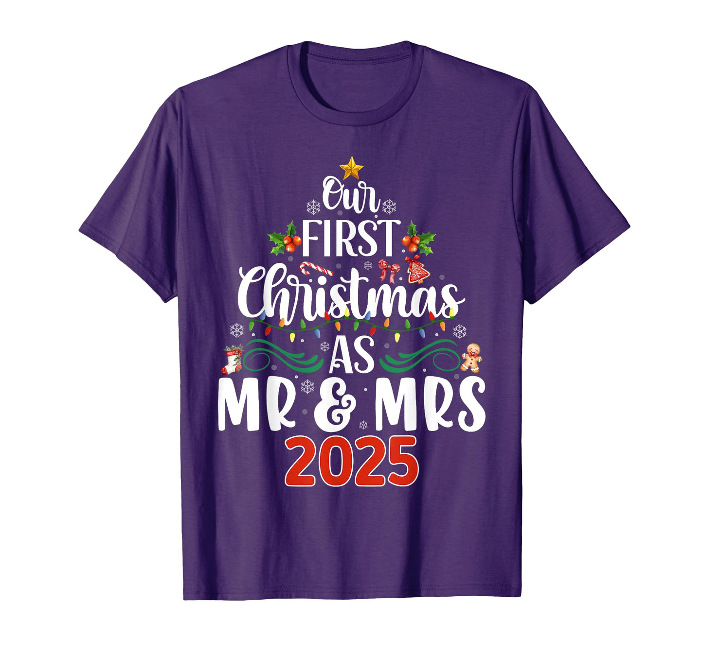 Our First Christmas As Mr and Mrs 2025 Matching Xmas Couples T-Shirt