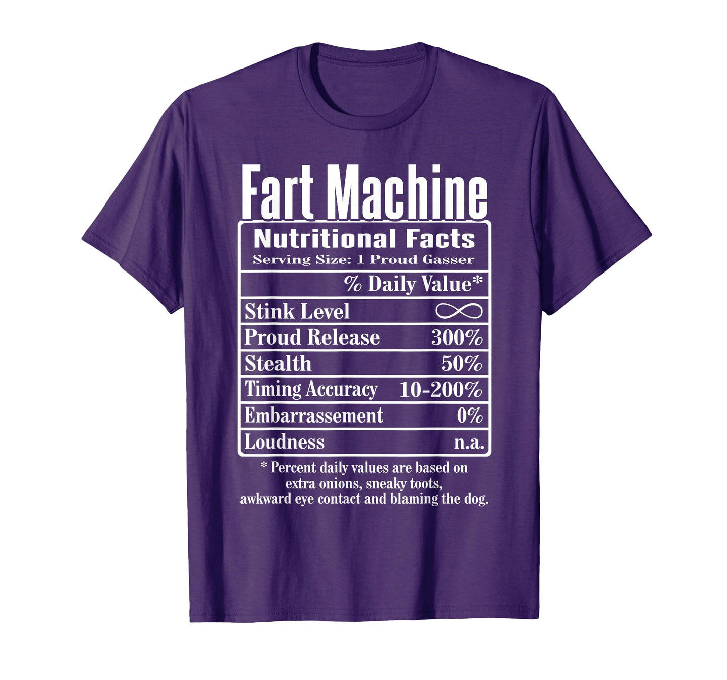 Nutrion Facts Fart Machine Dad Jokes Funny Farting Humor T-Shirt