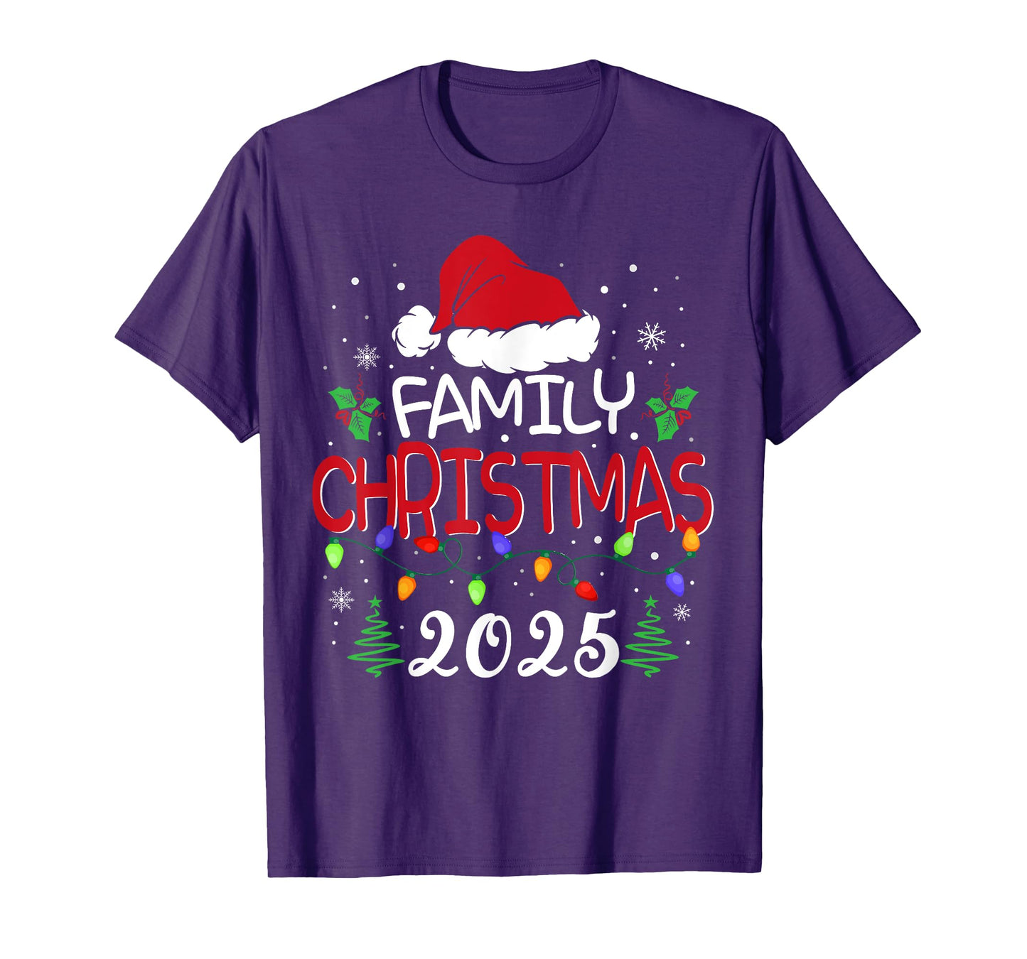 Family Christmas 2025 Xmas Lights Santa Hat Pajamas Holiday T-Shirt