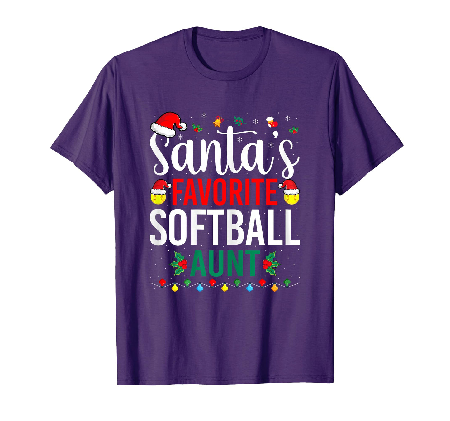 Santa's Favorite Softball Aunt - Christmas Softball Auntie T-Shirt