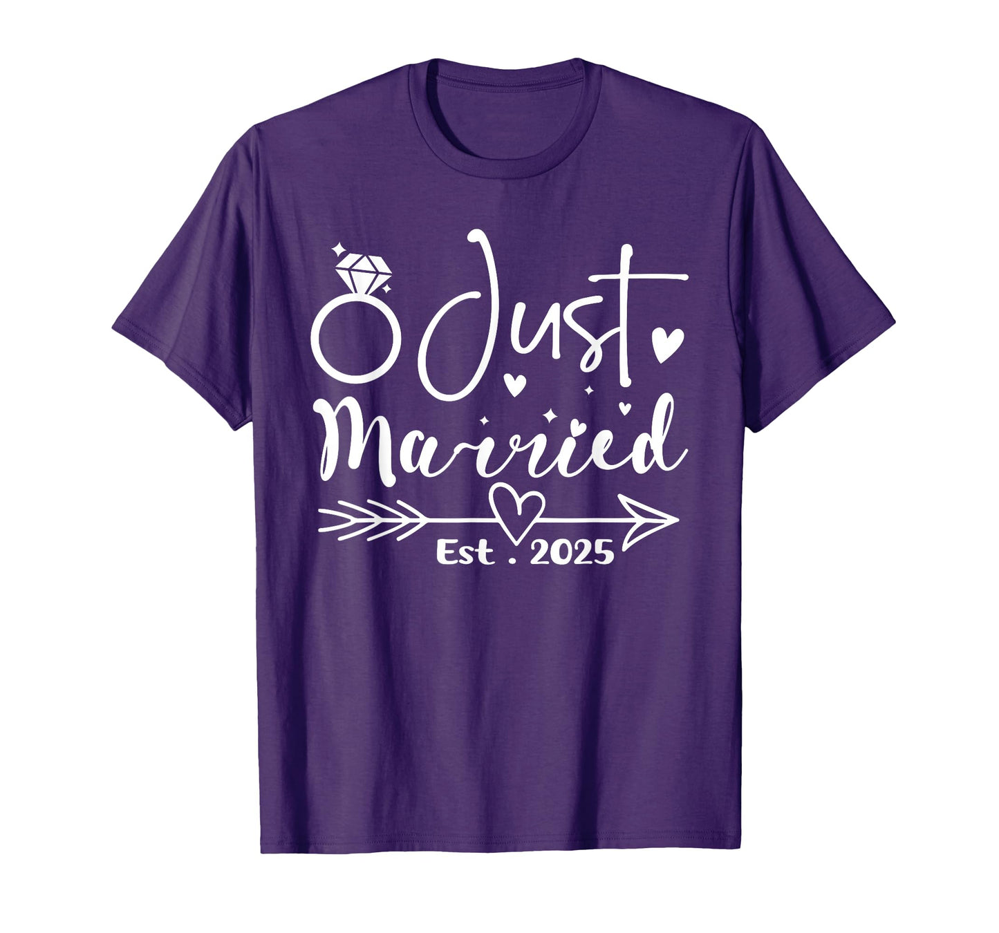 Wife EST 2025 Just Married Honeymoon Wedding Unisex-Adults Black Small Modern Formal Cotton Blend Crew Neck Short Sleeve T-Shirt