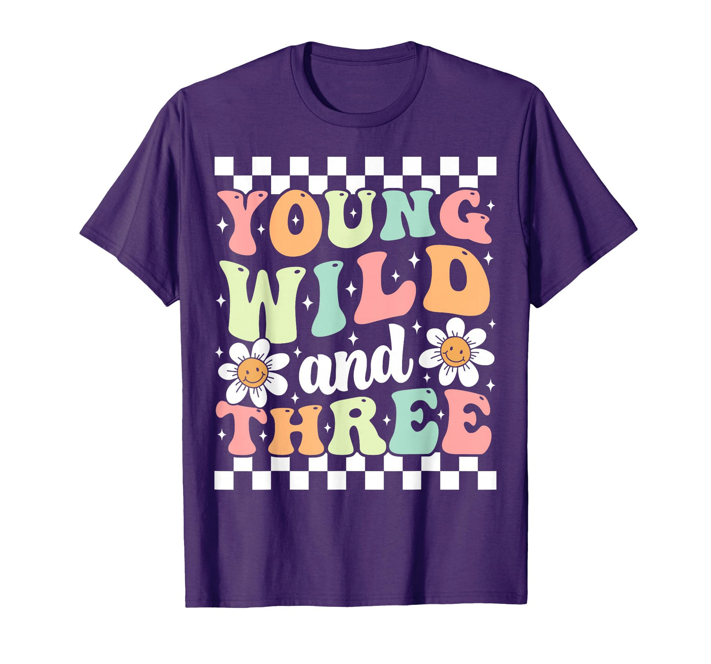 Young Wild And Three Cute Daisy Groovy 3rd Birthday Party T-Shirt
