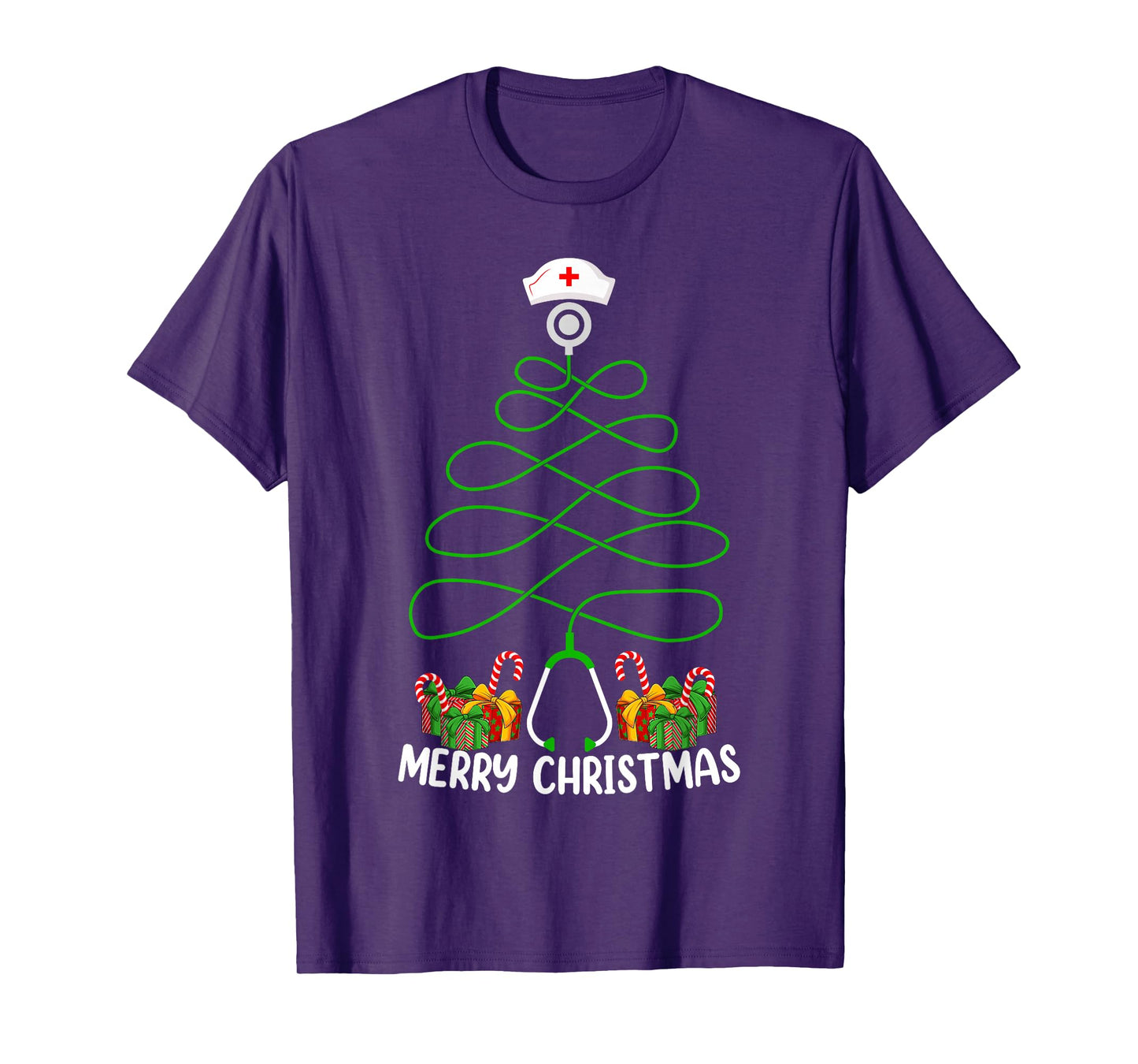 Nursing Girl Women Funny Stethoscope Nurse Christmas Tree T-Shirt