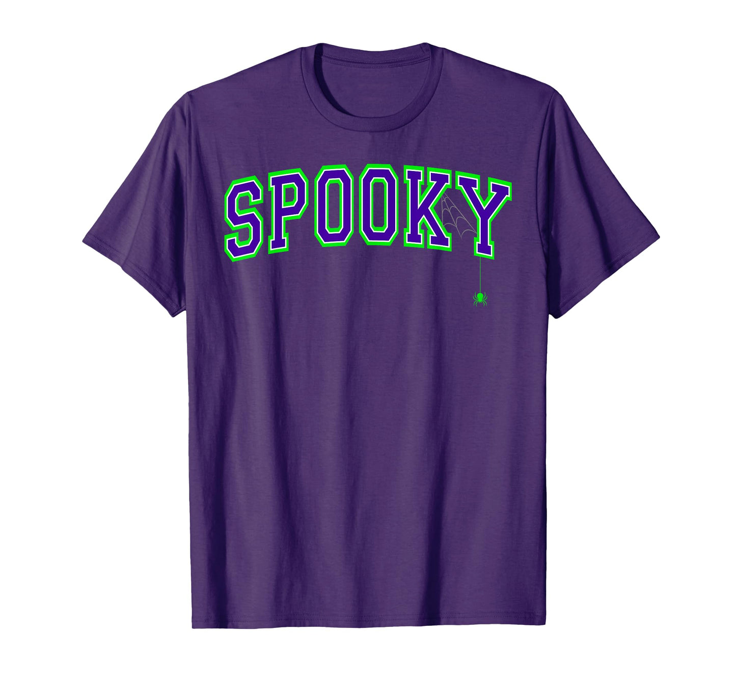 Spooky Halloween Spiders Varsity Purple Green Letters T-Shirt