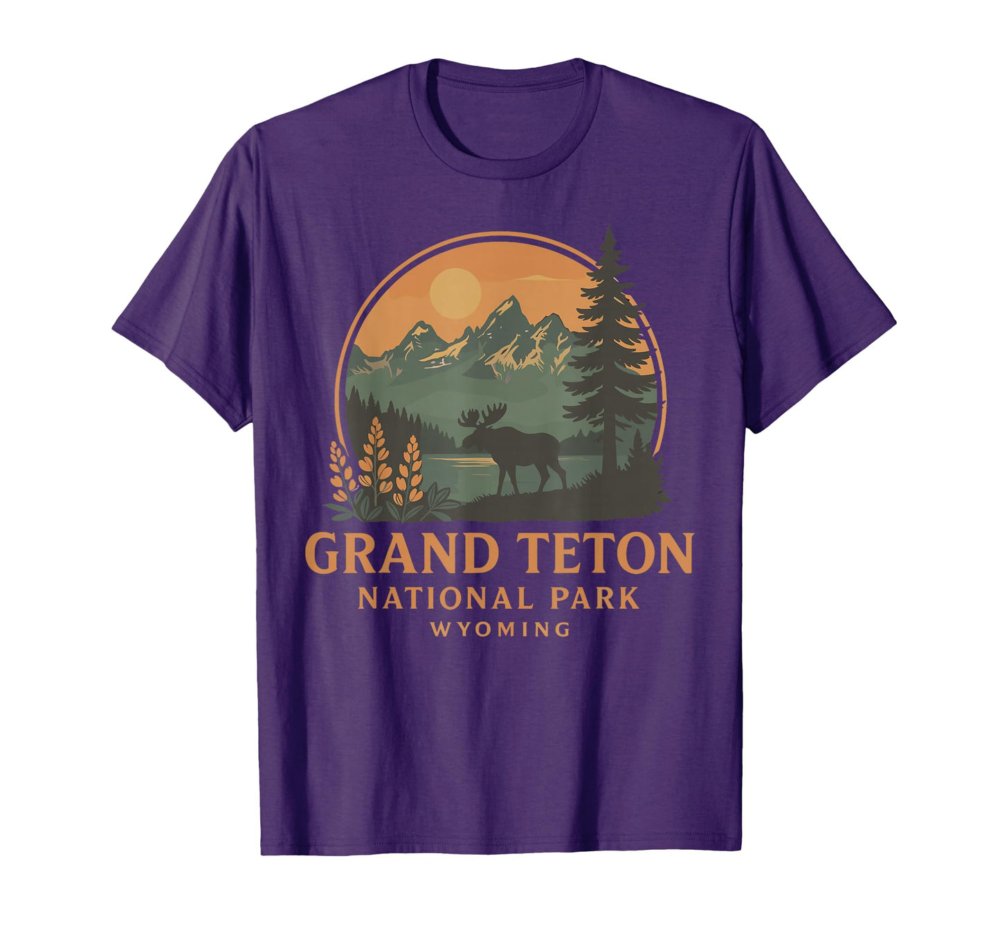 Vintage Grand Teton National Park Retro Sunset Moose T-Shirt