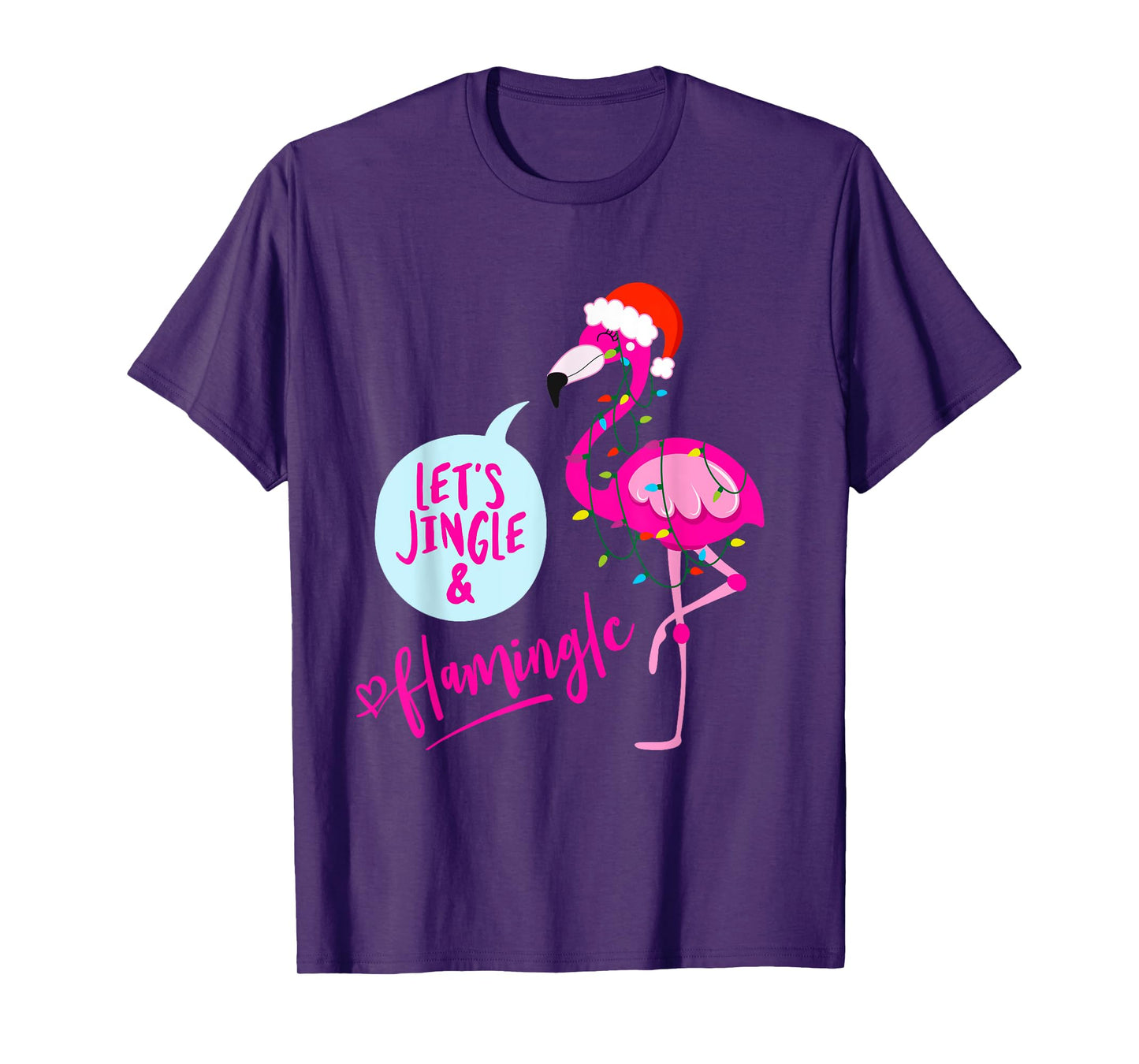 Bahaa's Tee Let's Jingle & Flamingle Unisex-Adults Christmas Graphic T-Shirt