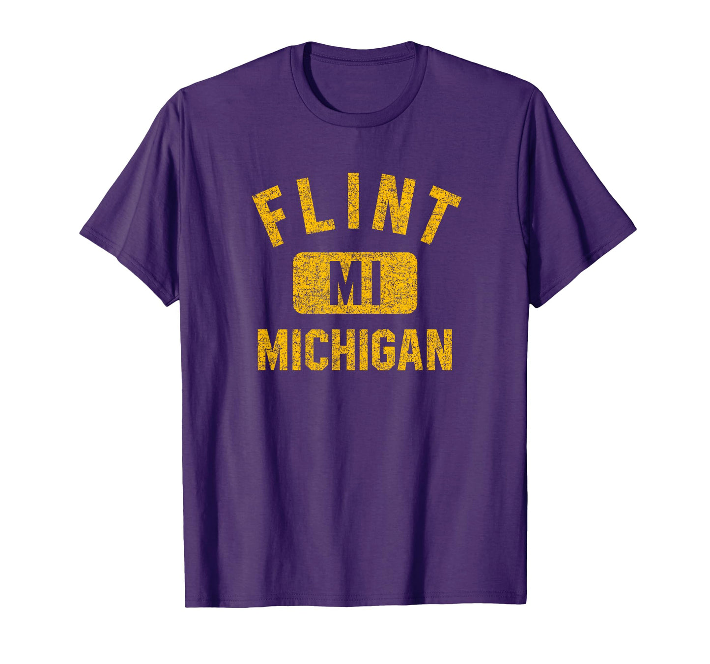 Flint Michigan Gym Style Distressed Amber Print T-Shirt