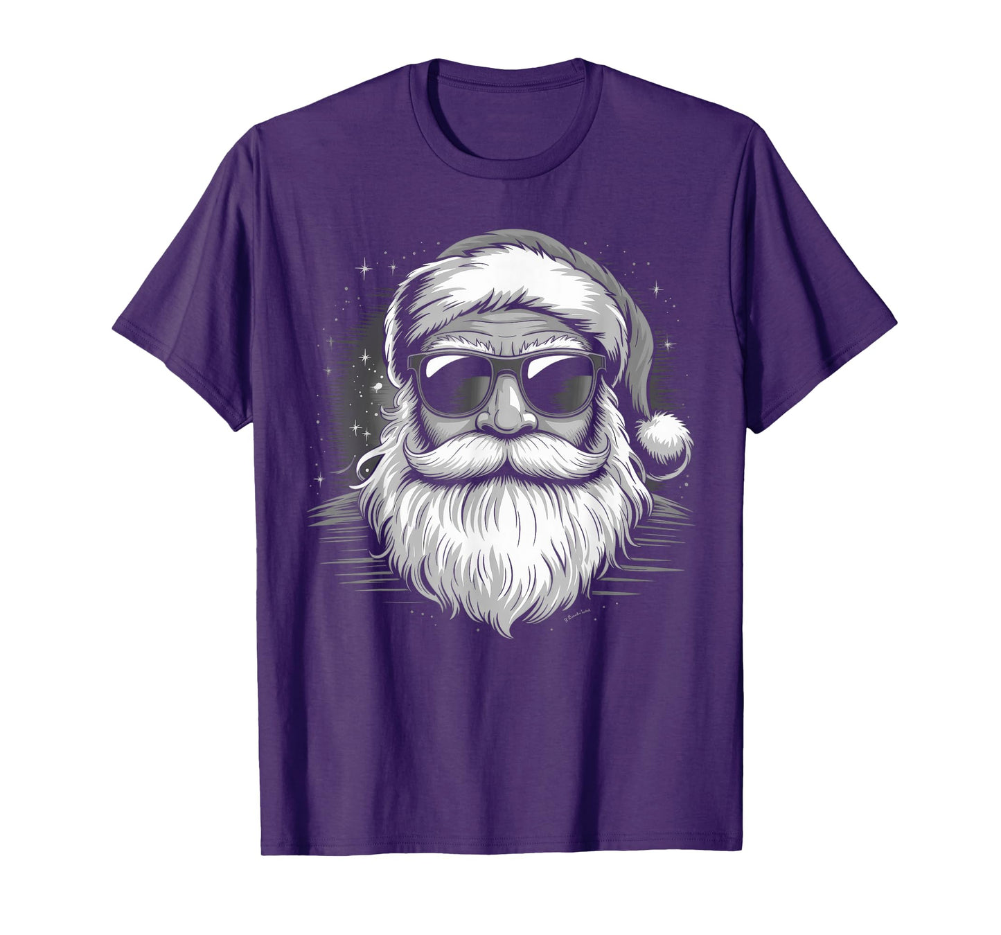 Funny Cool Santa Face Hipster with Beard & Glasses Christmas T-Shirt