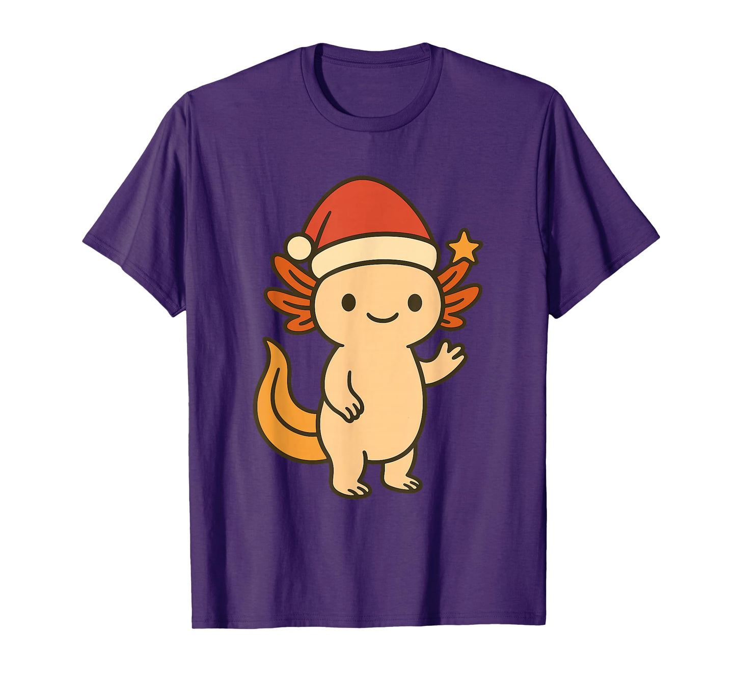 Cute Christmas Axolotl with Santa Hat and Star T-Shirt