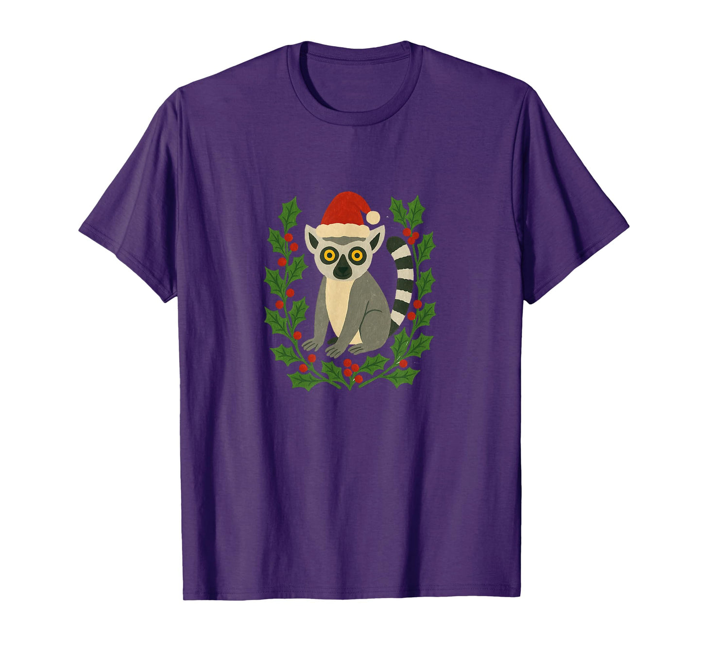 Christmas Lemur Wearing a Santa Hat Holiday Zoo Animal T-Shirt