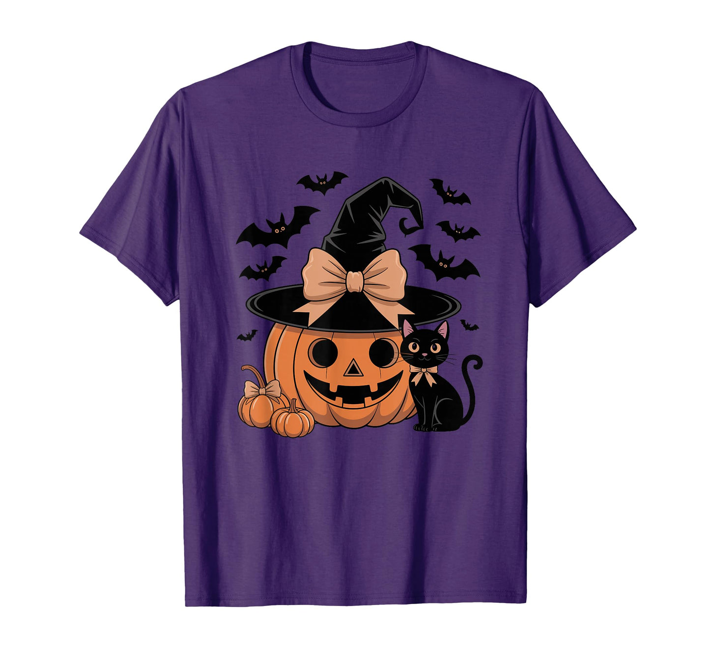 Fall Season Pumpkin Witch Hat Bow Halloween T-Shirt