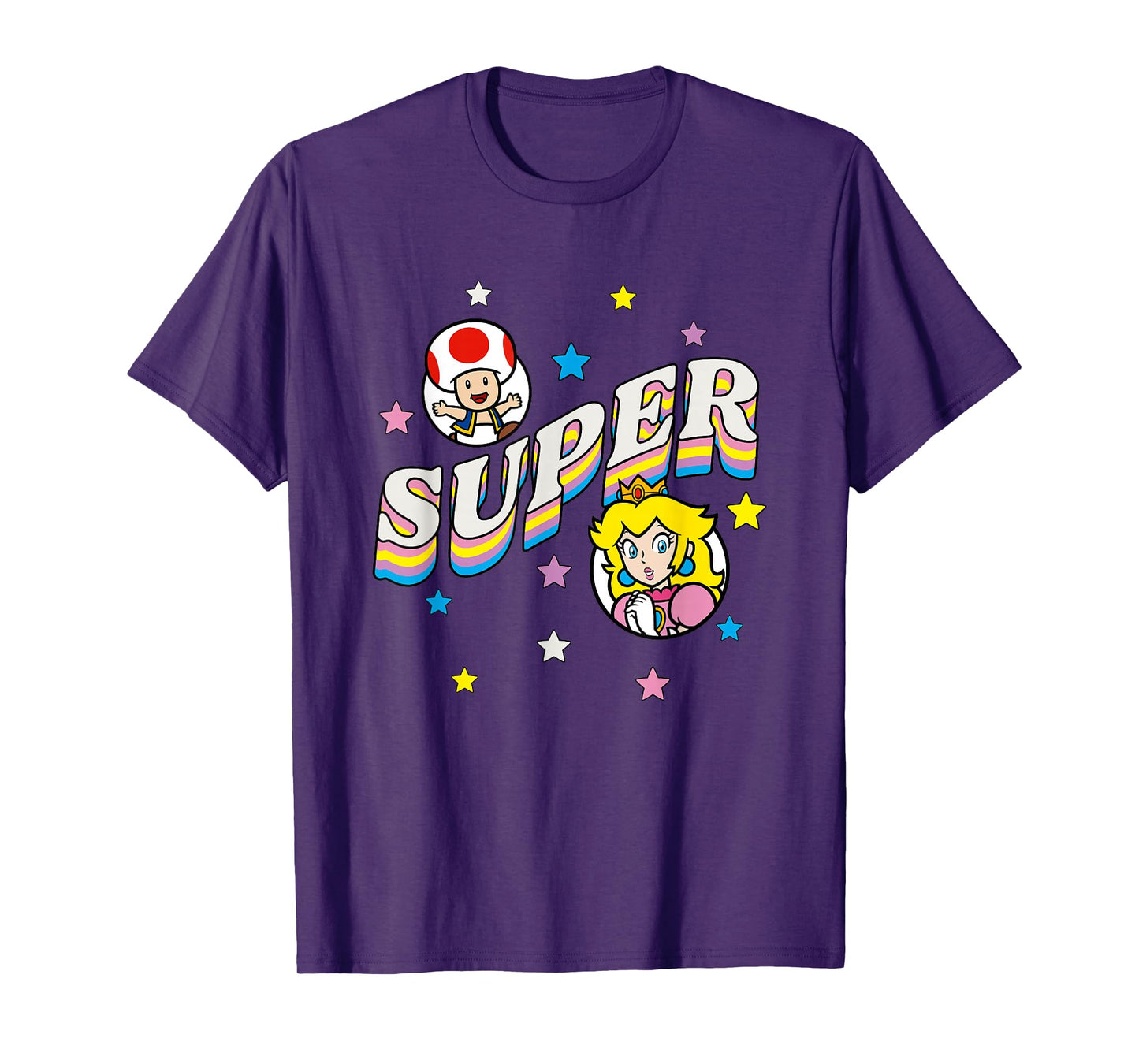 Super Mario Bros Princess Peach & Toad Super Star Text T-Shirt
