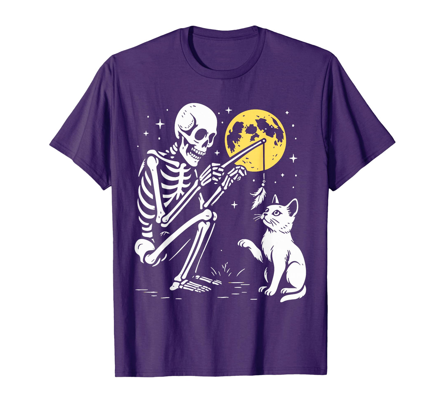 Funny Cute Skeleton Cat Moon Night Halloween Matching Tee T-Shirt