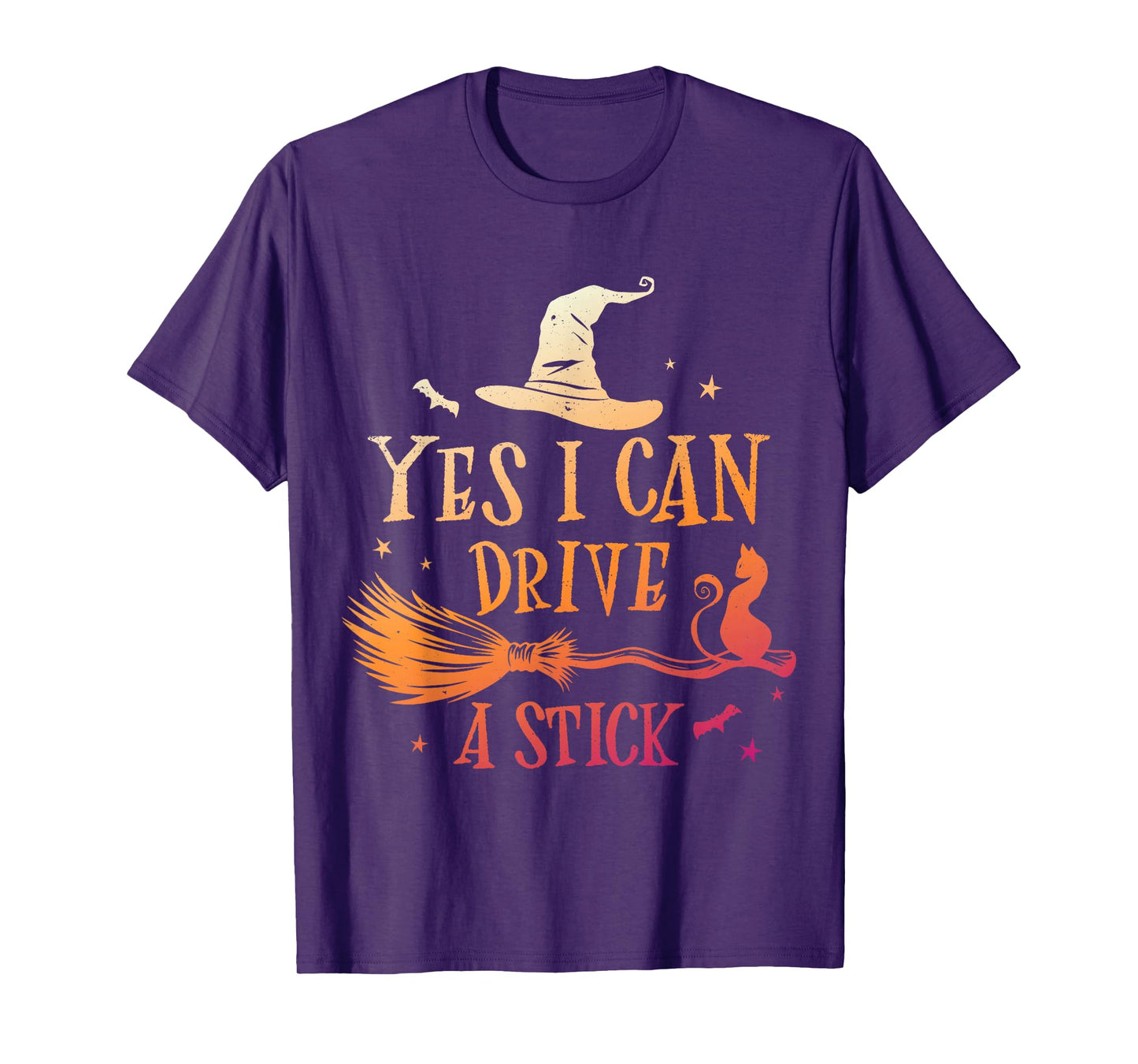Yes I Can Drive A Stick Funny Halloween Spooky Witch Cat Mom T-Shirt