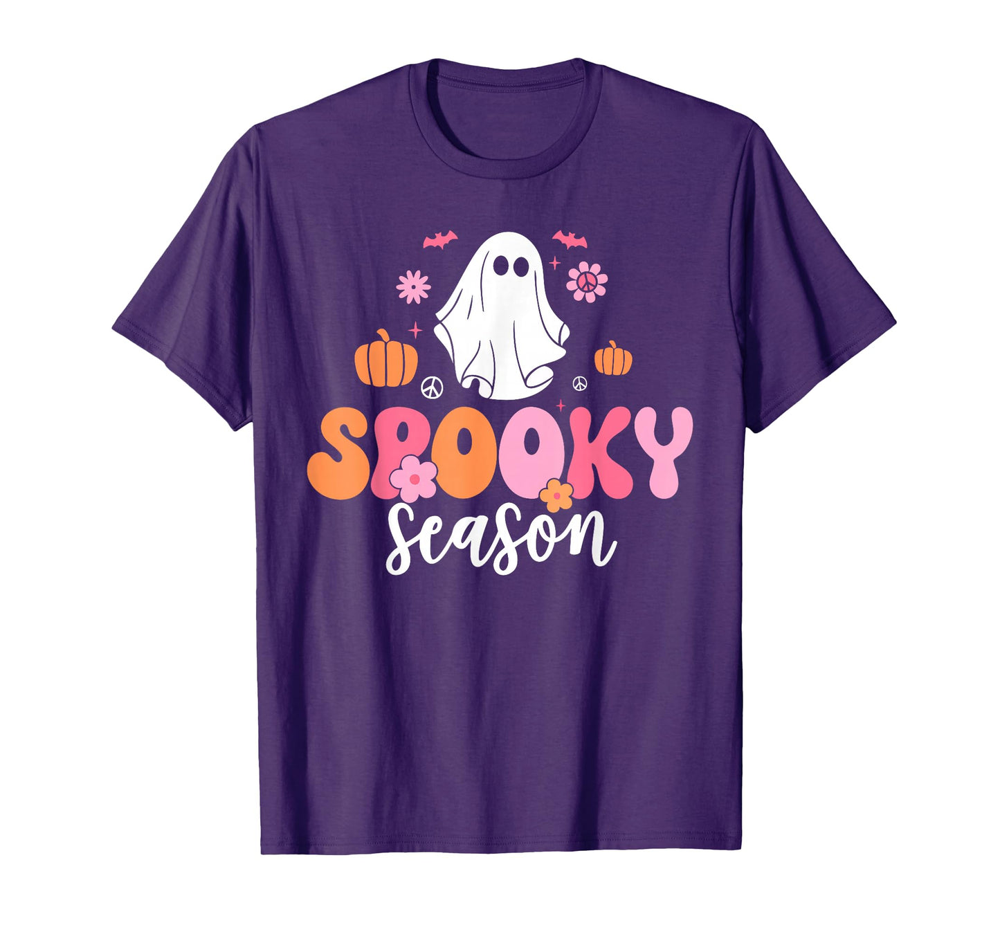 Groovy Spooky Season Retro Ghost Holding Pumpkin Halloween T-Shirt