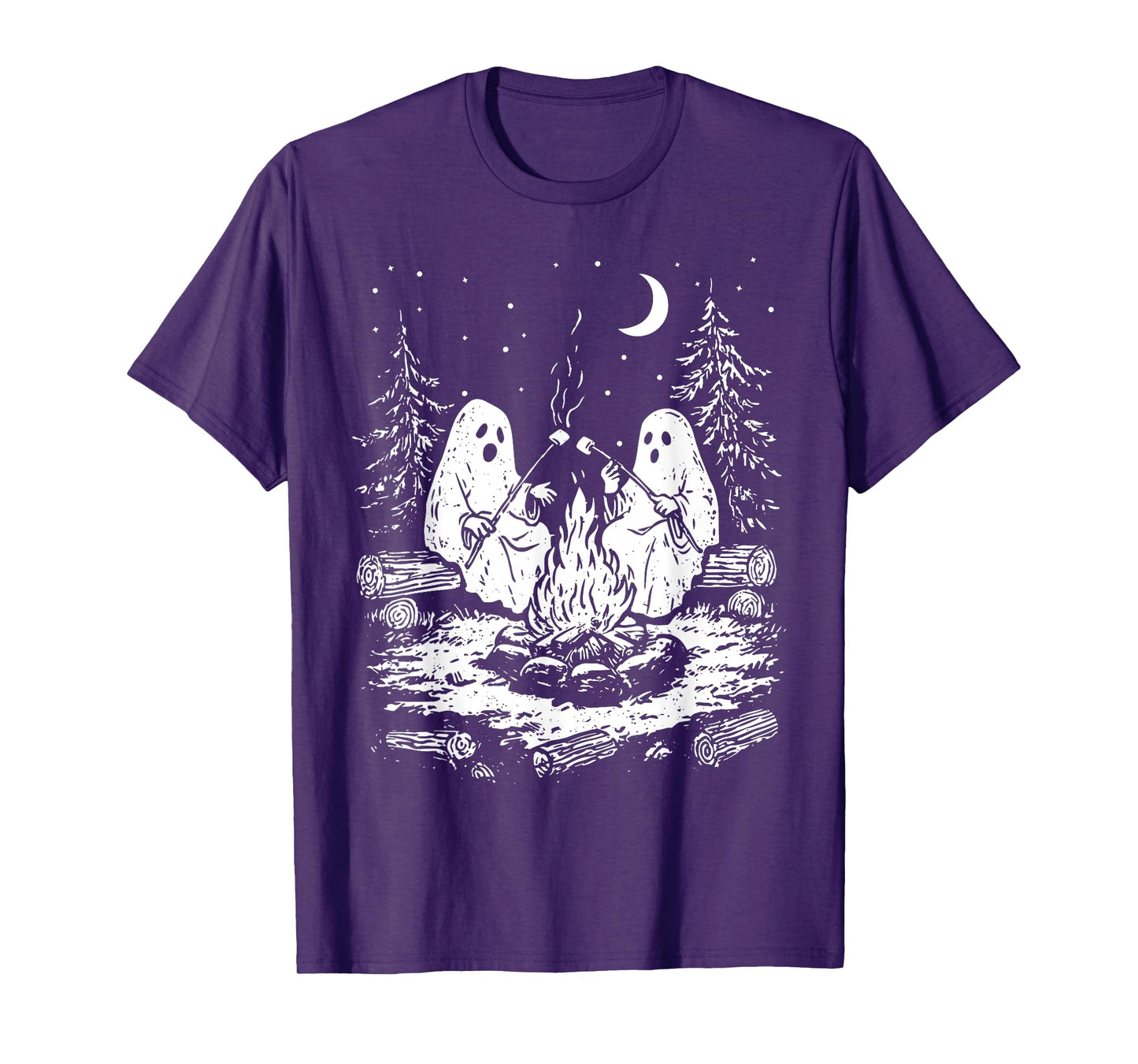 Vintage Ghost Camping Campfire Marshmallow Spooky Halloween T-Shirt