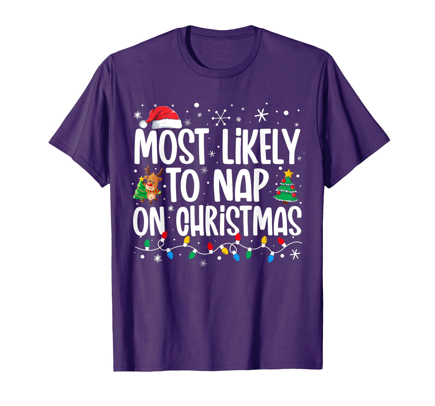 Most Likely To Nap On Christmas Family Funny Matching Xmas T-Shirt