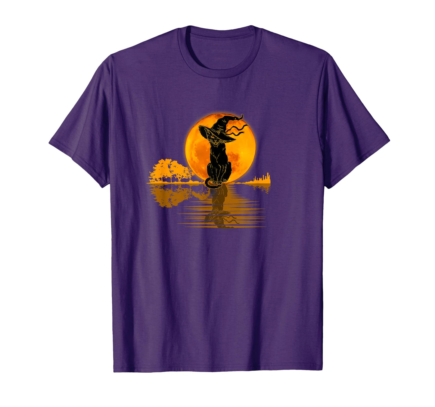 Scary Vintage Black Cat with Witch Hat Full Moon - Halloween T-Shirt