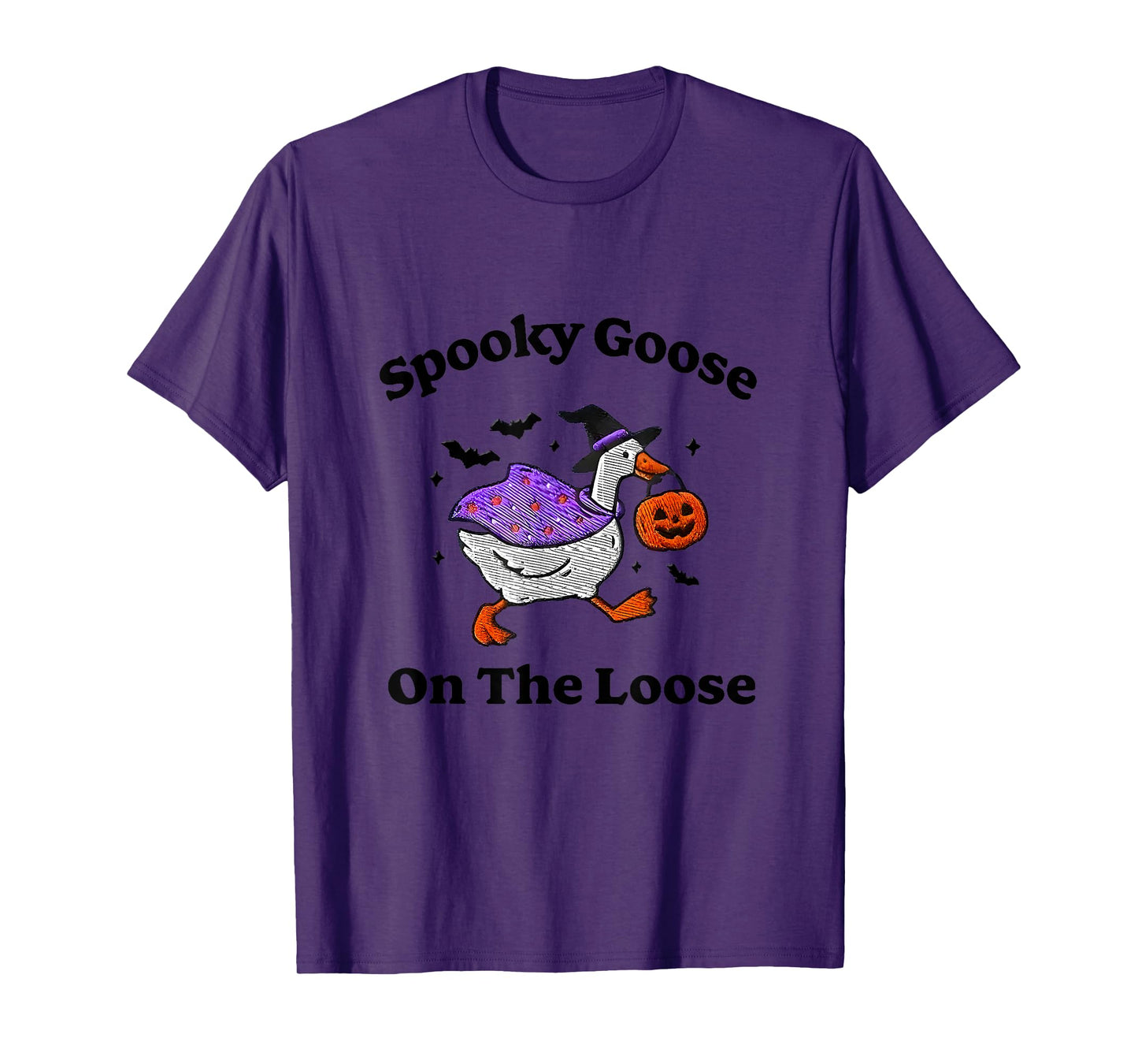 Spooky Goose on The Loose Halloween Funny Witch Pumpkin T-Shirt
