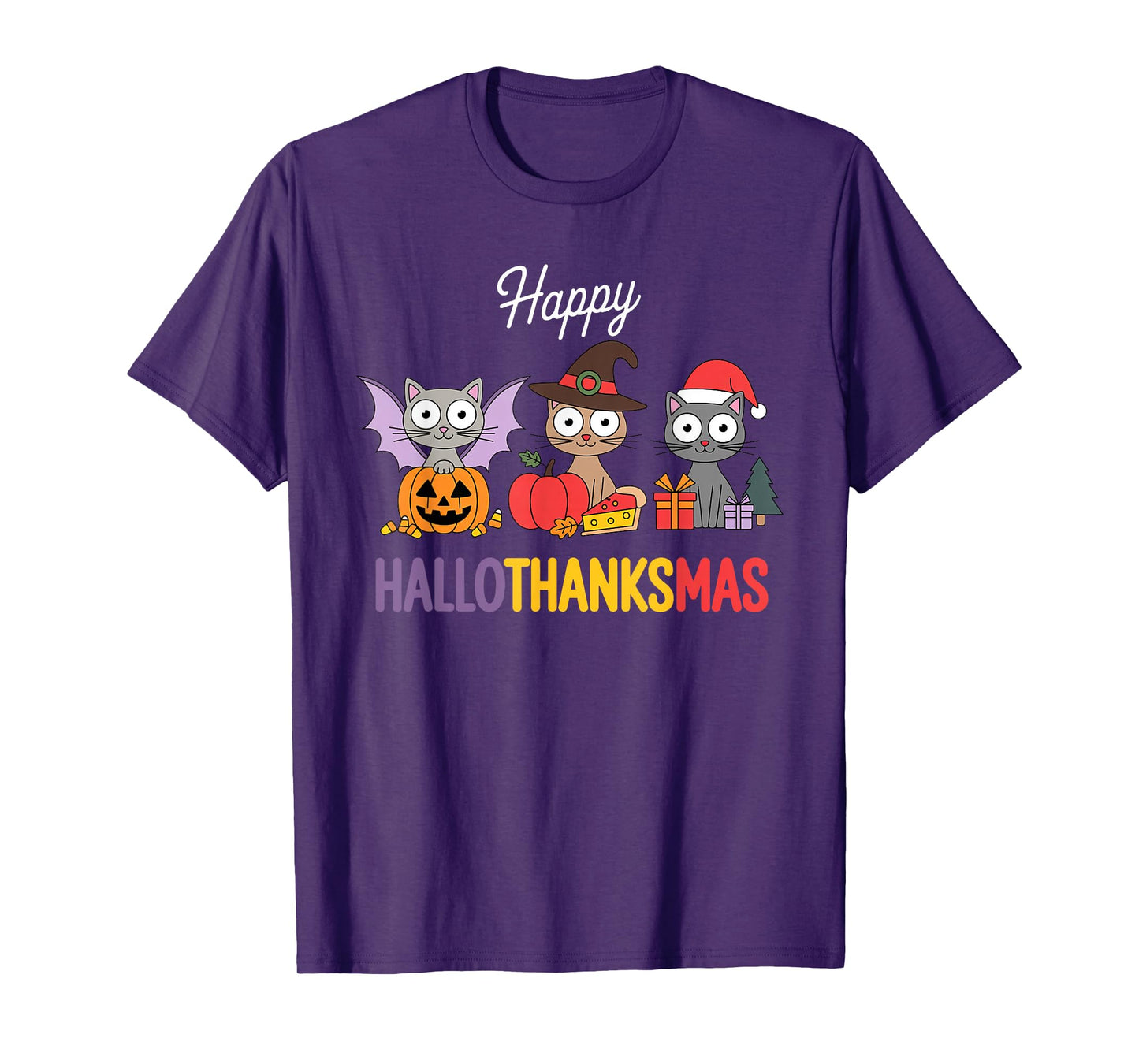 Cat Hallothanksmas Kitten Halloween Thanksgiving Christmas T-Shirt