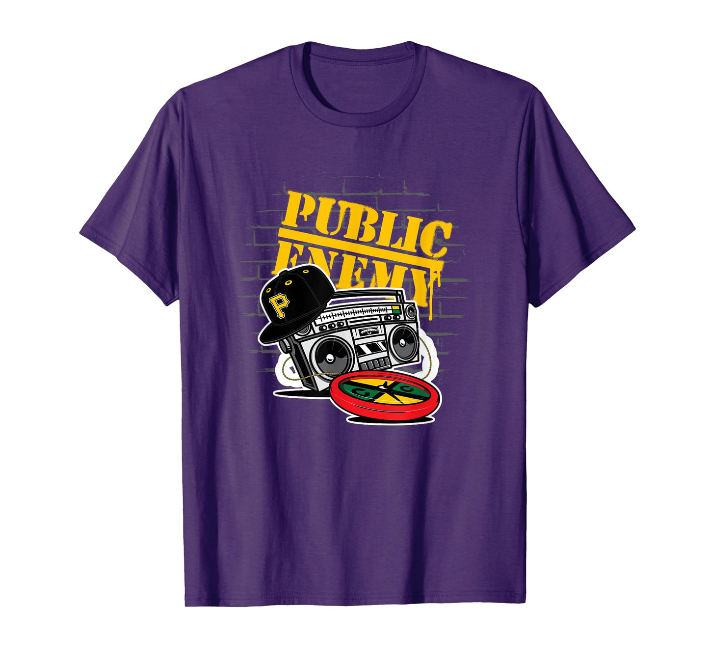 CROSS COLOURS Public Enemy Boom Box T-Shirt | 1990's Vintage Legends | Hip Hop Fans, Unisex-Adults, Unisex-Kids, Short Sleeve, Black, Small