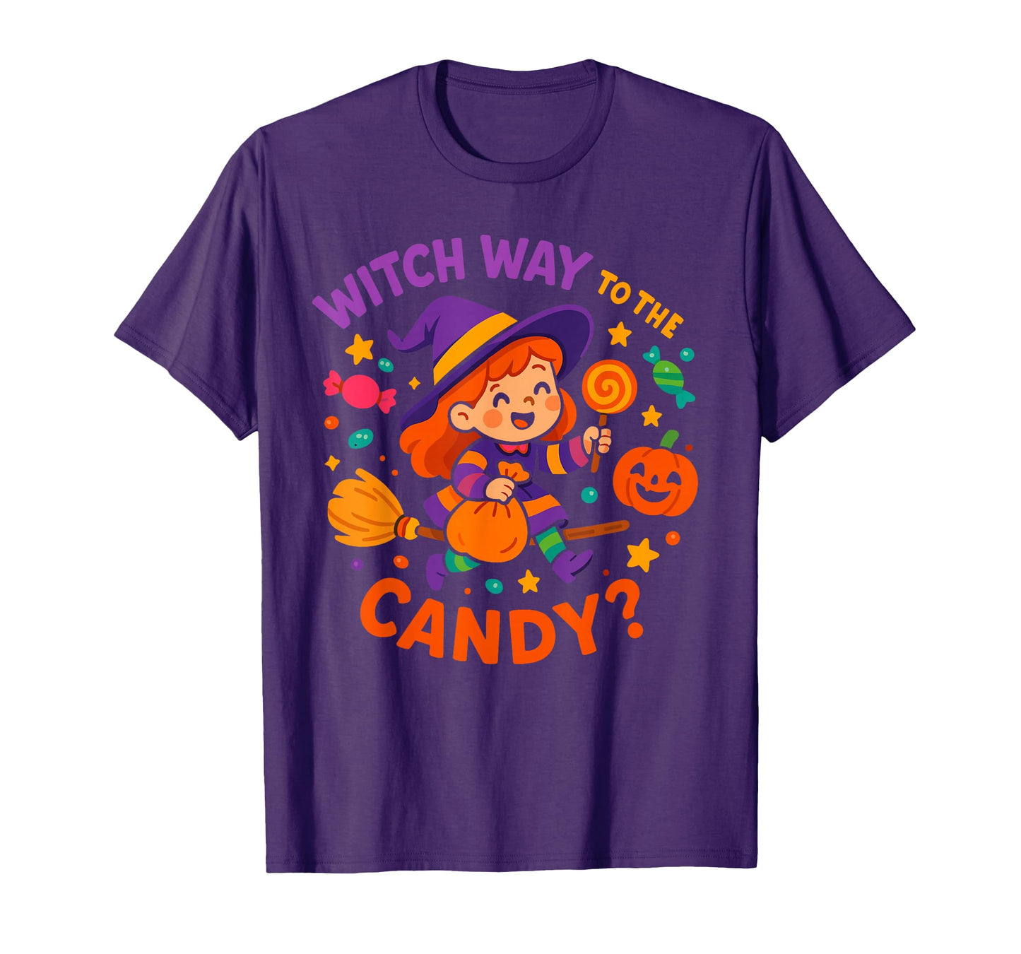 Witch Way to The Candy Kids Halloween Witch for Girls T-Shirt