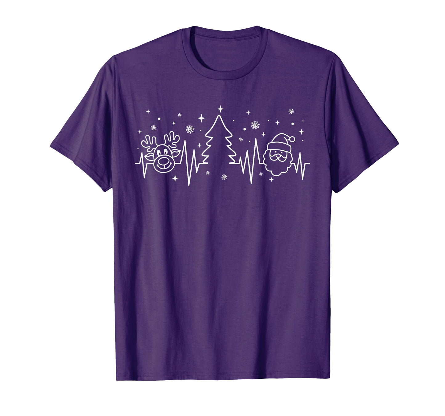 Cute Christmas Heartbeat Reindeer Christmas Tree Santa Claus T-Shirt