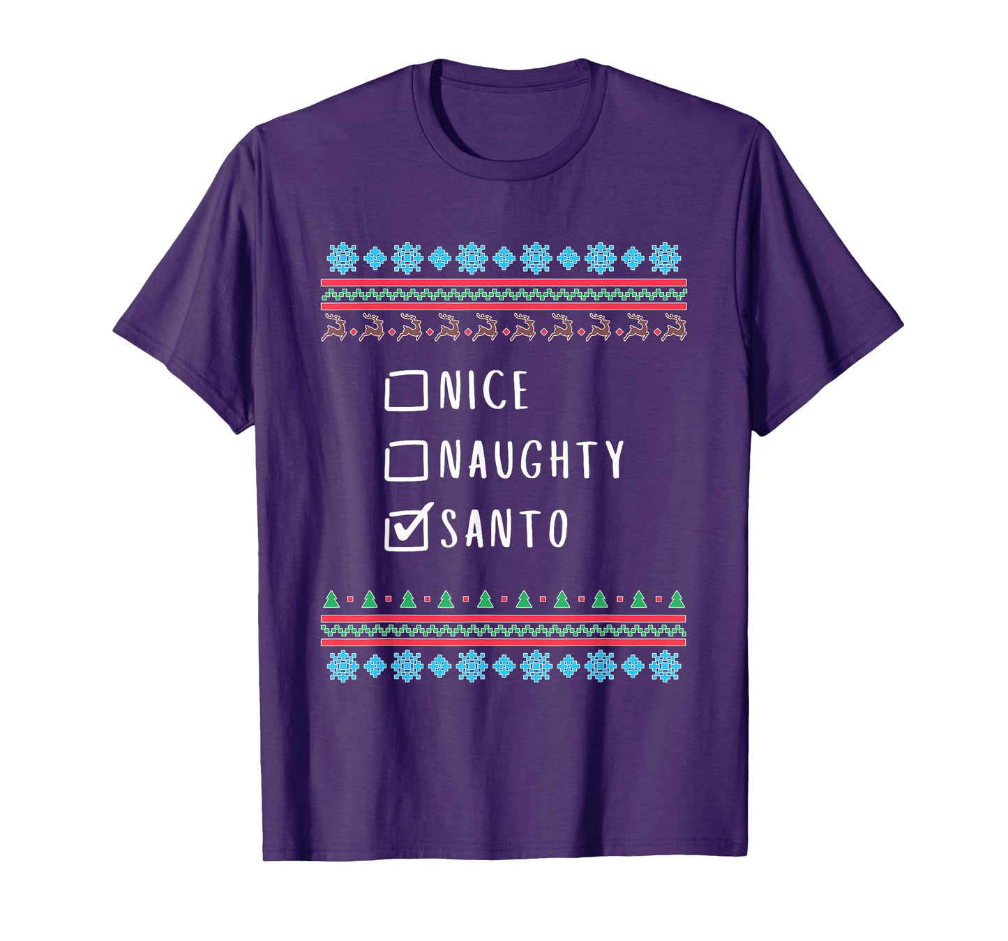 Nice, Naughty, Santo Christmas Ugly Sweater Style T-Shirt
