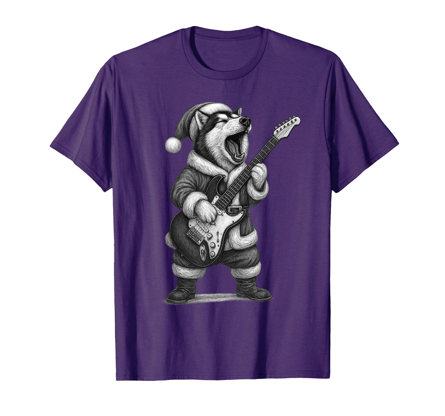 Husky Playing Guitar Christmas Dog Lover T-Shirt