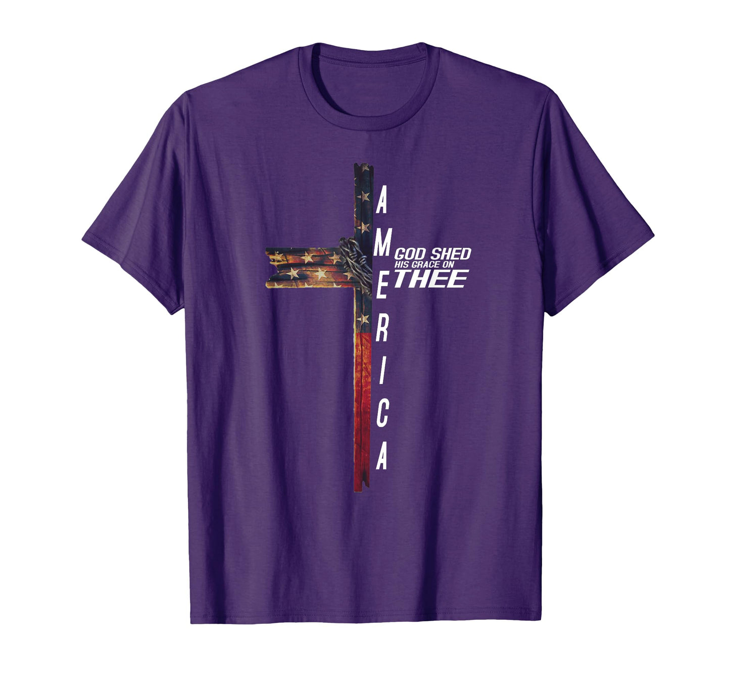 Cross With Flag USA America God Shed His Grace on Thee T-Shirt