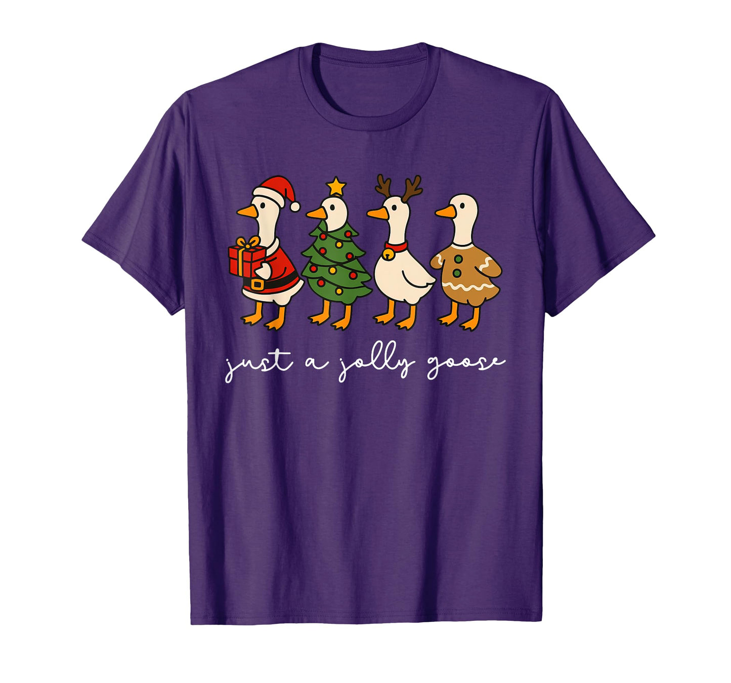 Just A Jolly Goose Funny Goose Santa Reindeer Cute Christmas T-Shirt