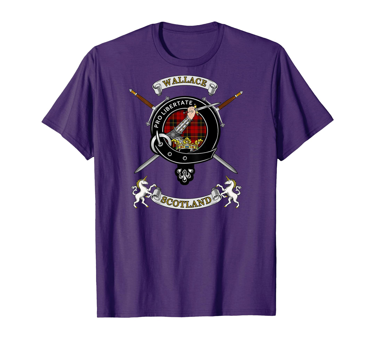 Wallace Clan Badge Tartan & Swords (back) T-Shirt