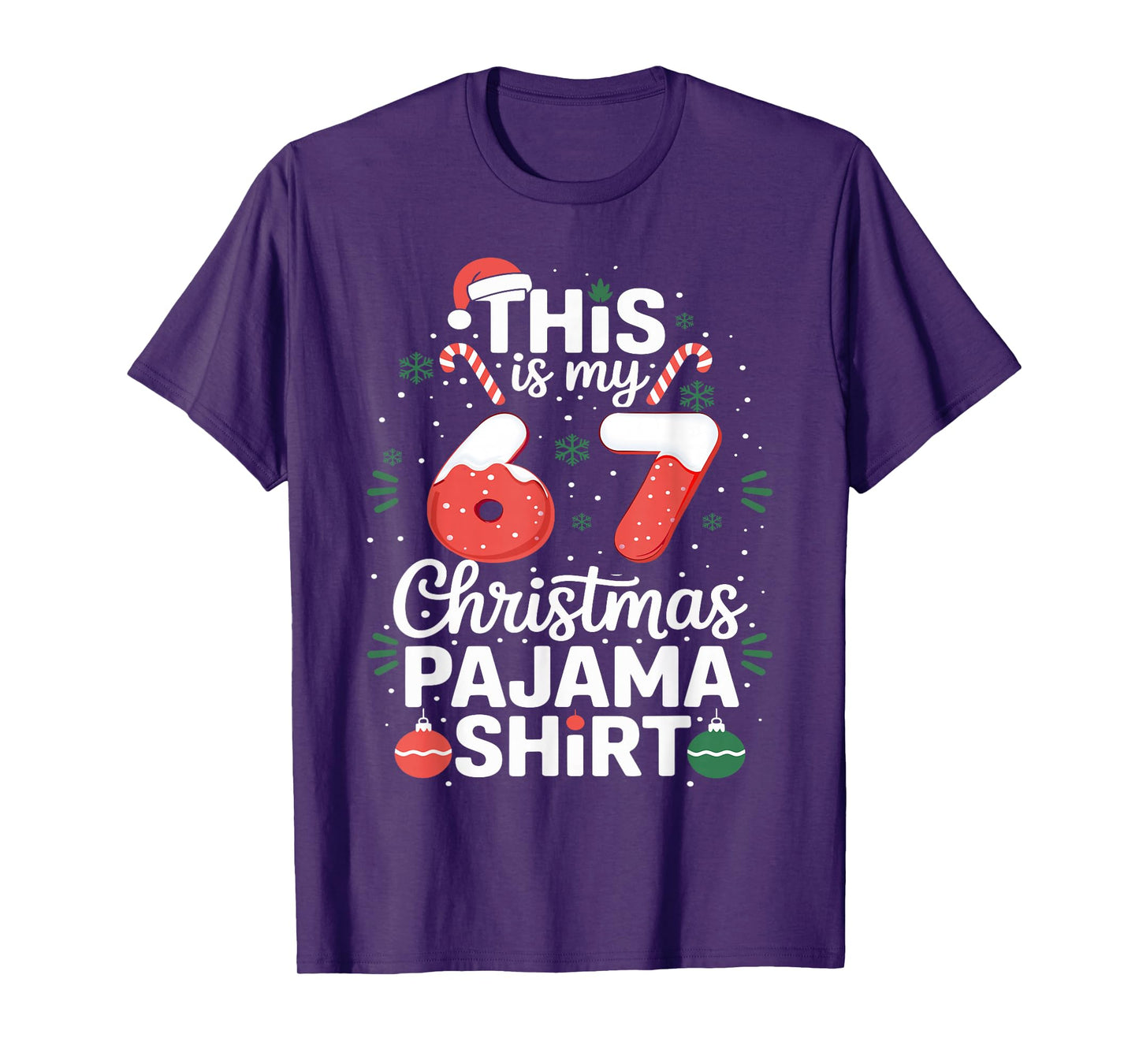 Funny 67 Christmas Pajamas Shirt Six Seven Meme Brainrot T-Shirt