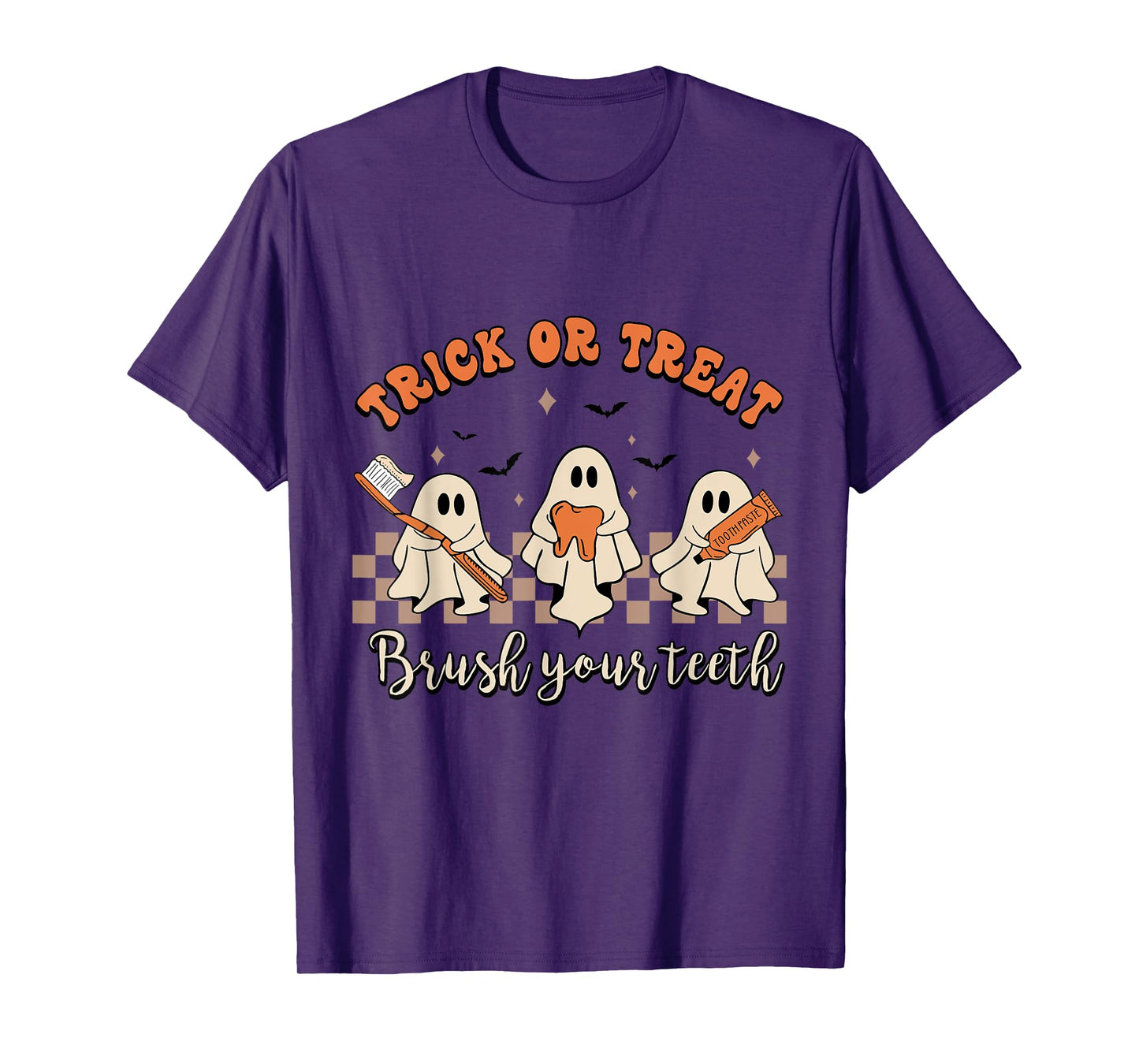 Trick Or Treat Brush Your Teeth Retro Halloween Cute Dentist T-Shirt