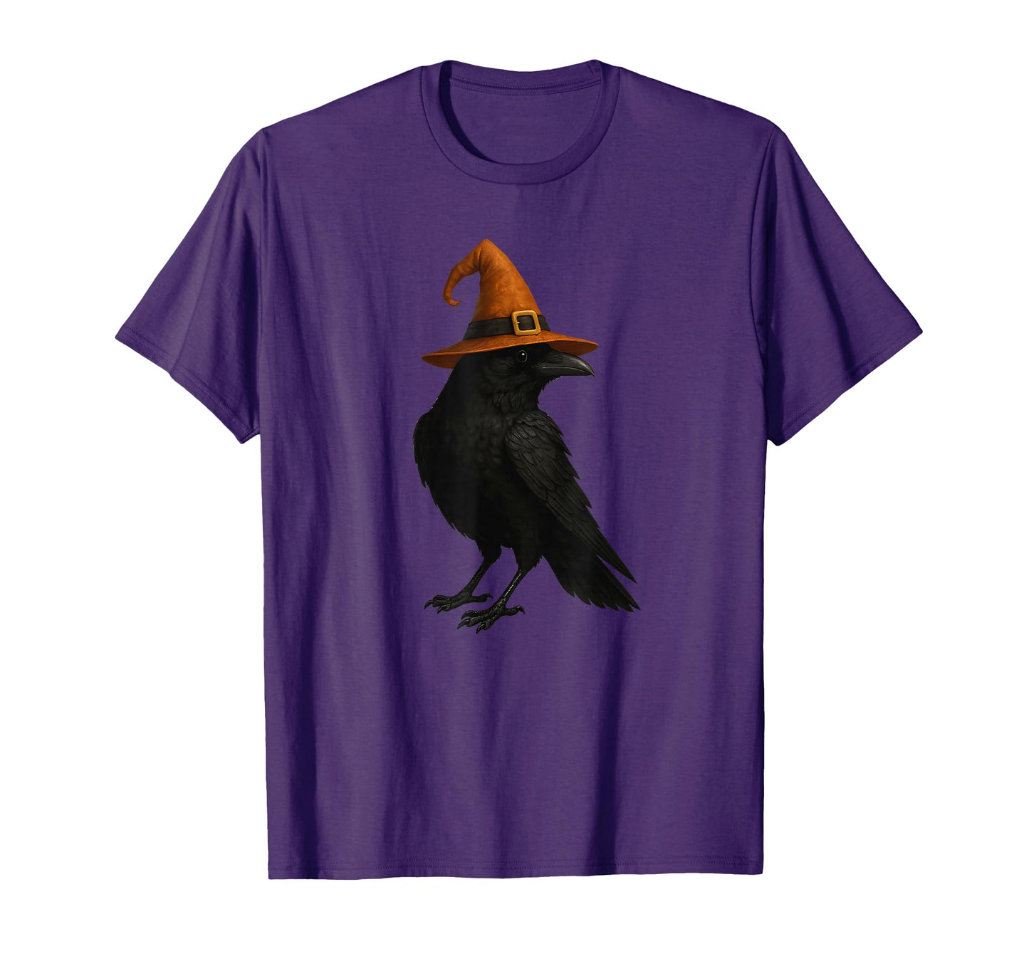 Cute Raven Crow with Witch Hat Spooky Halloween Bird Design T-Shirt