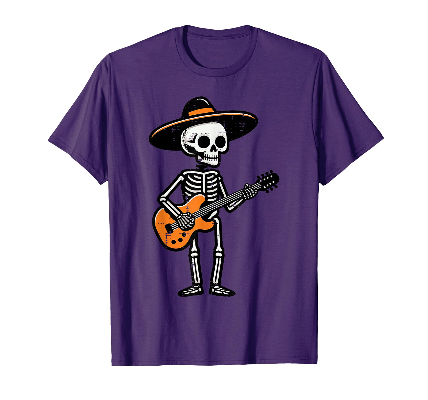 Halloween Skeleton Hat Guitar Rock Costume Men Boys Kids T-Shirt