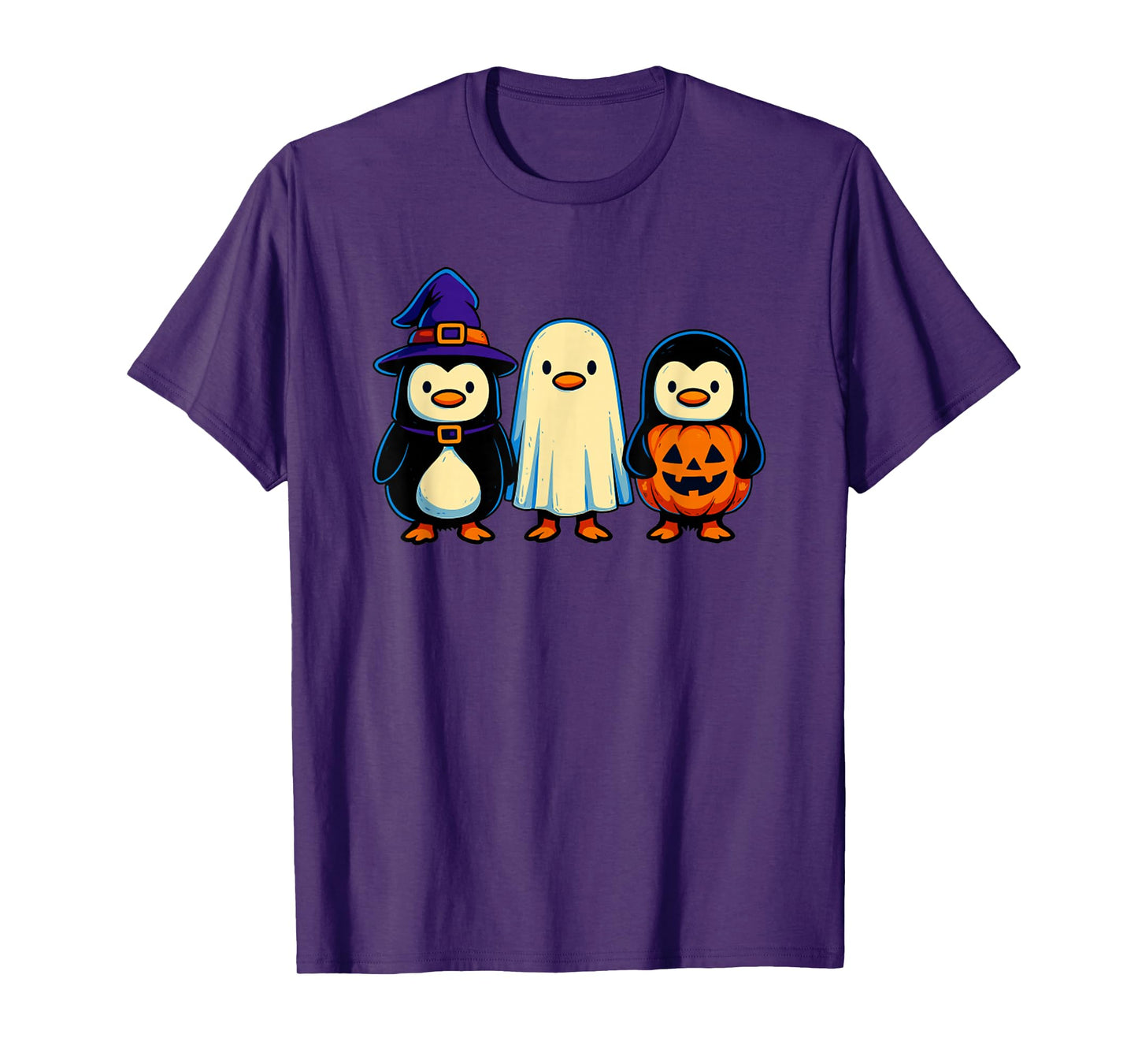 Funny Penguin Witch Ghost Pumpkin Funny Halloween T-Shirt