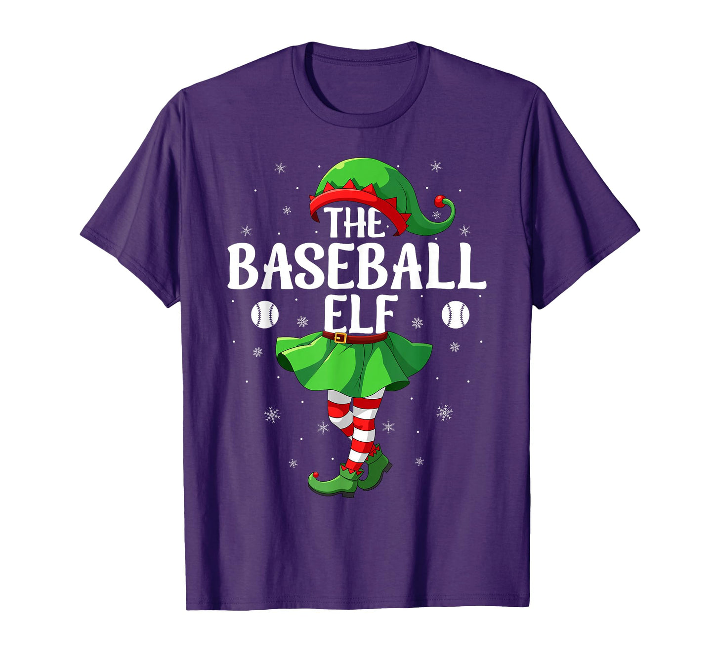 Baseball Elf Christmas Girls Women Elf Squad Xmas Family T-Shirt