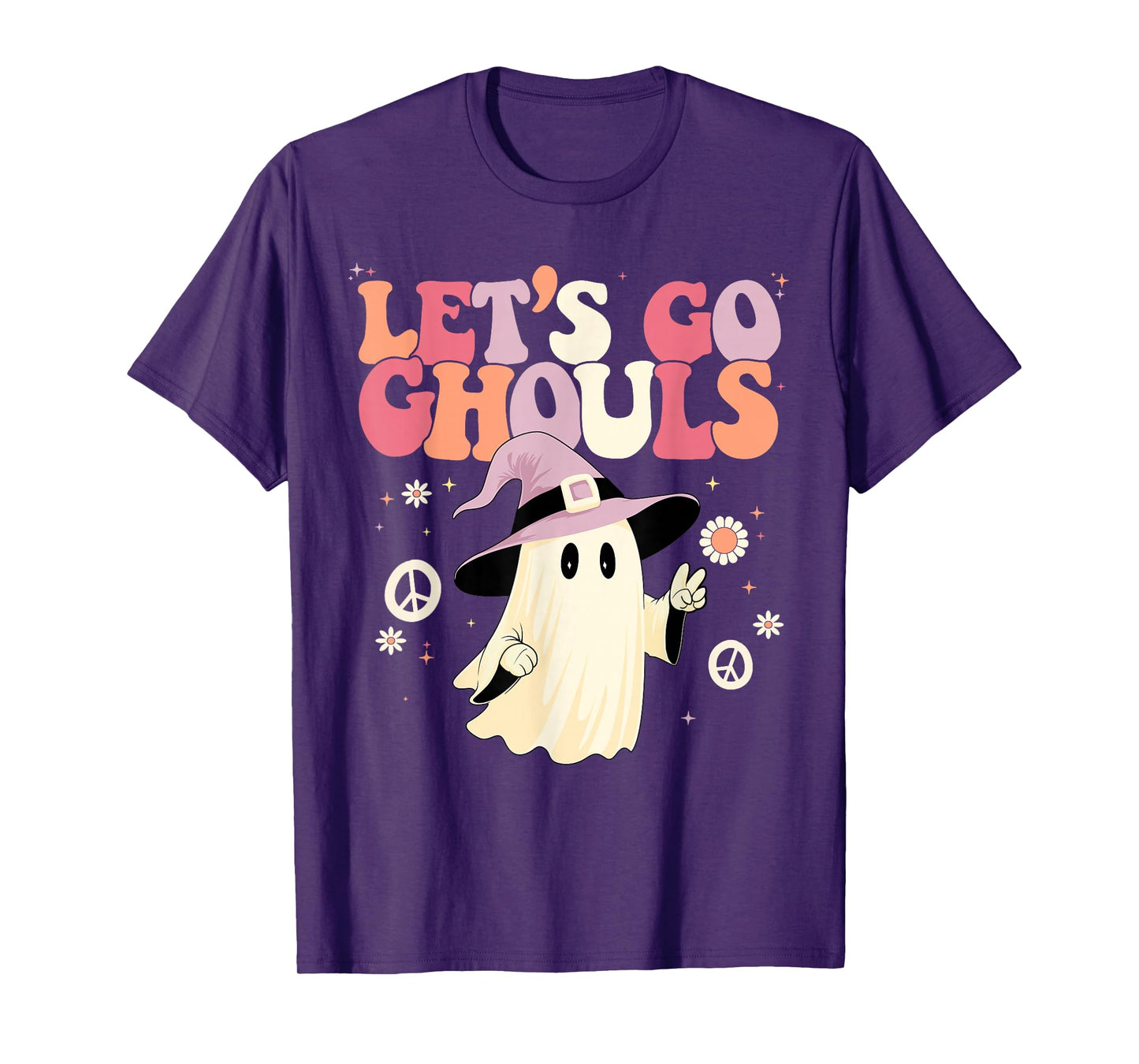 Let's Go Ghouls Halloween Ghost Outfit Costume Retro Groovy T-Shirt