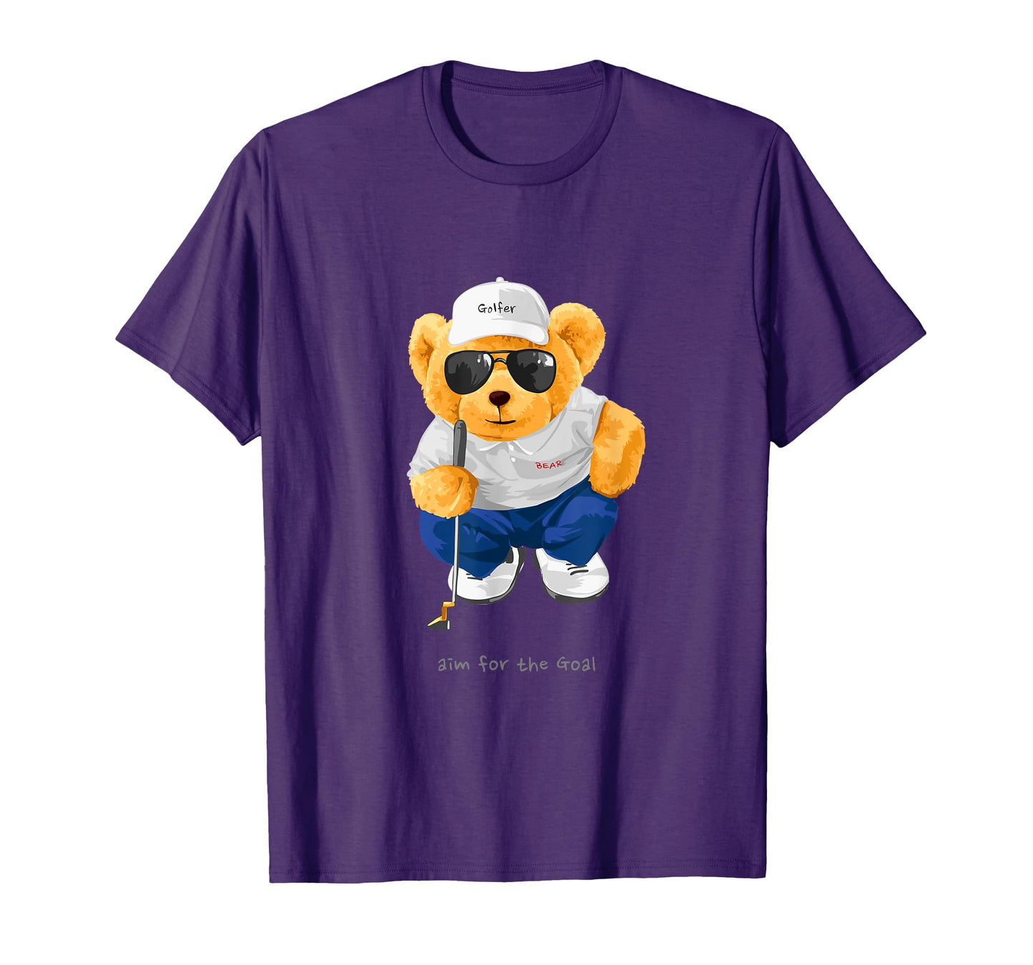Cool Wild Teddy Bear Playing Golf Style Illustration Graphic T-Shirt
