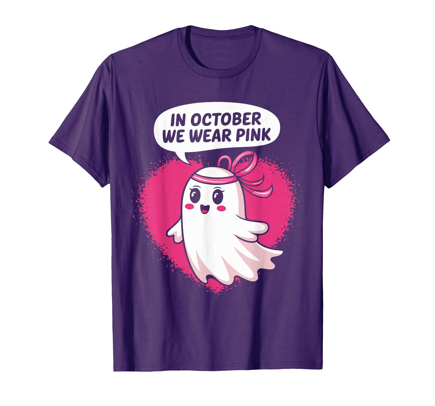 in October We Wear Pink Ghost Witch Breast Cancer Awareness T-Shirt