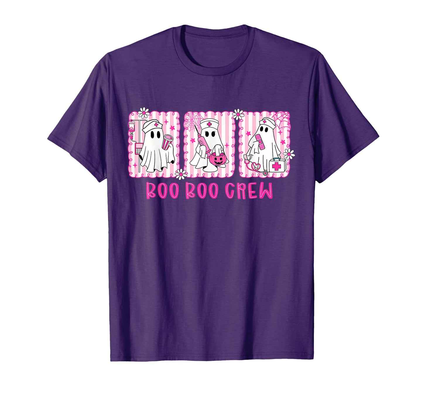 Boo Boo Crew Pink Ghost Nurse Halloween Breast Cancer T-Shirt