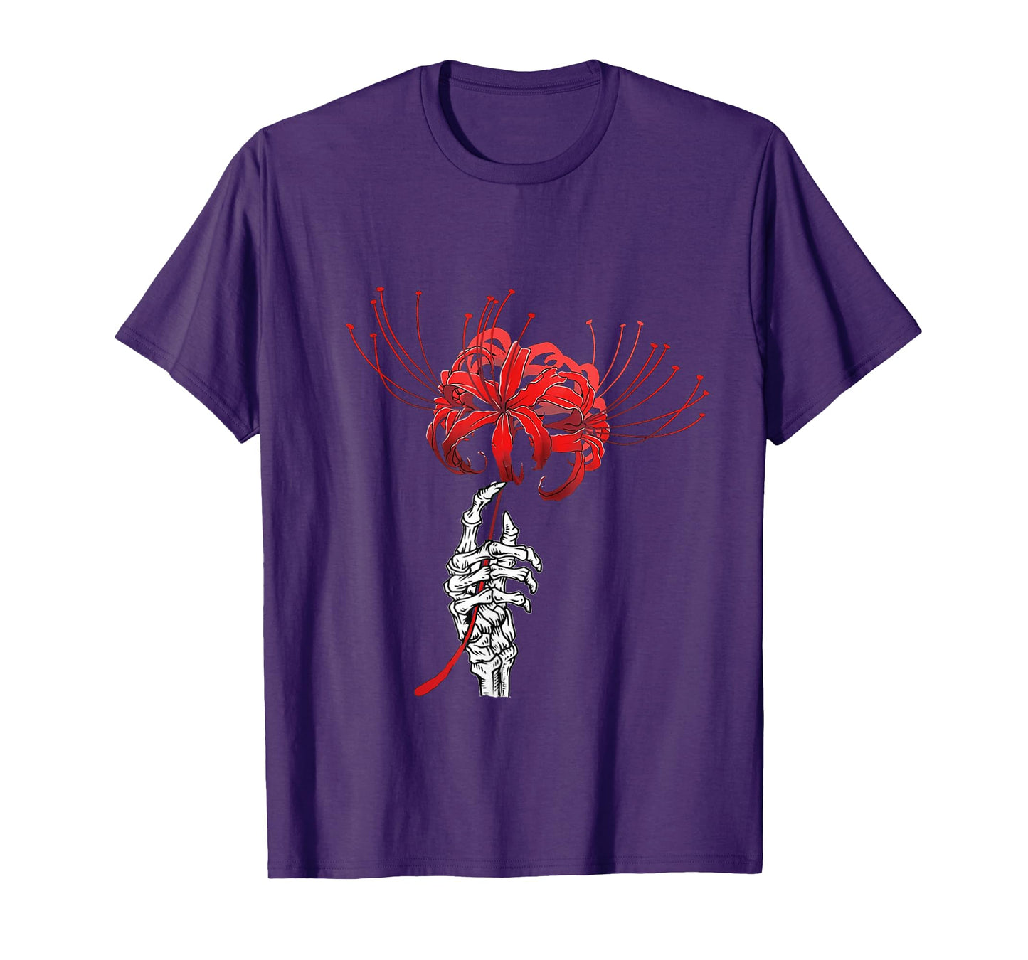 Skeleton Hand Holding Red Spider Lily Aesthetic Red Flower T-Shirt