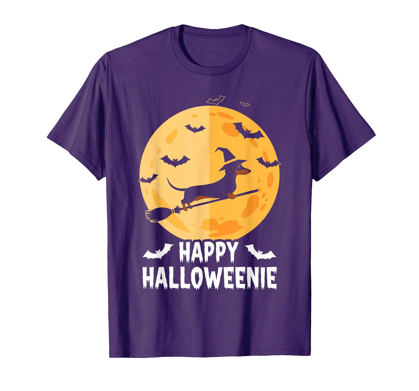 Happy Halloweenie Funny Halloween Dachshund Flying Witch T-Shirt